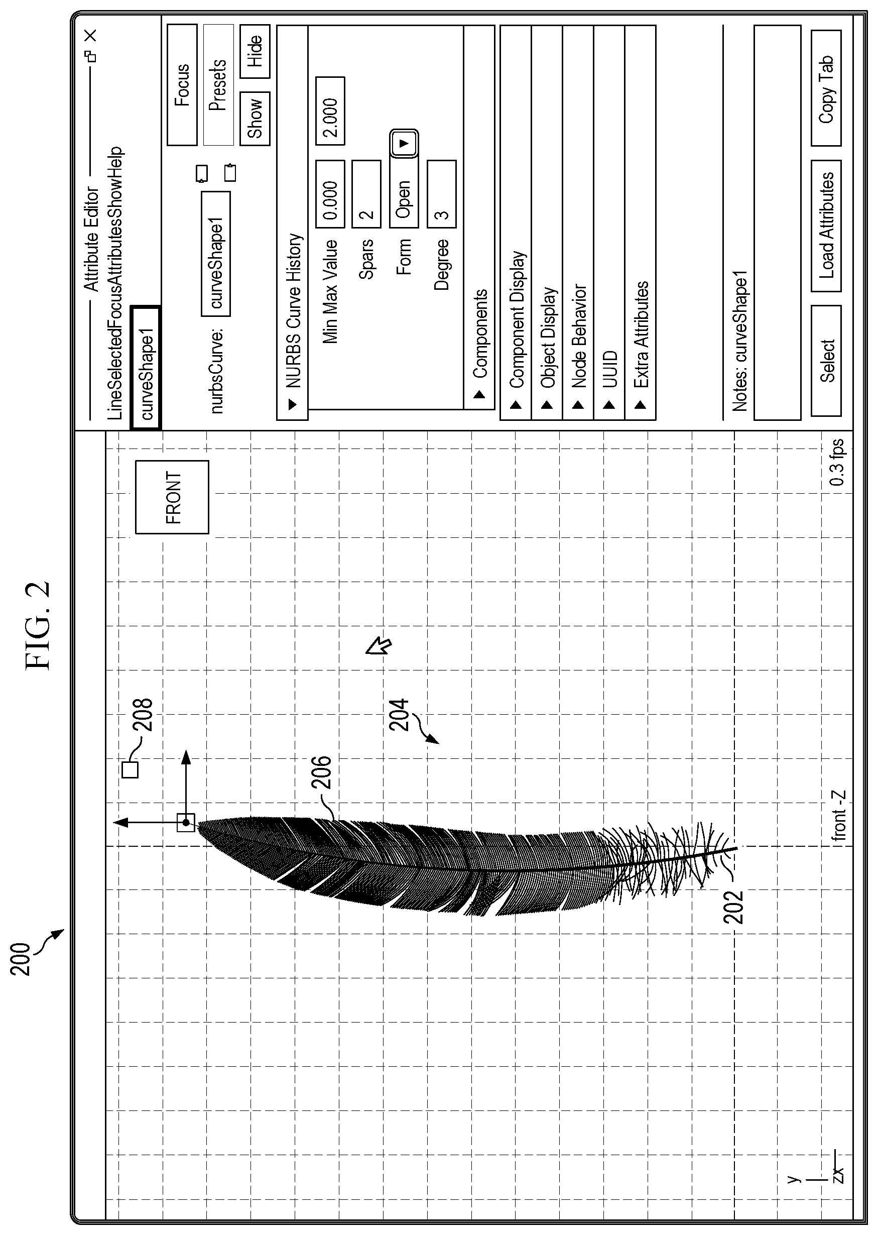 Patent US11783516 Figure 2 – Method for controlling digital feather generations through a user interface in a computer modeling system