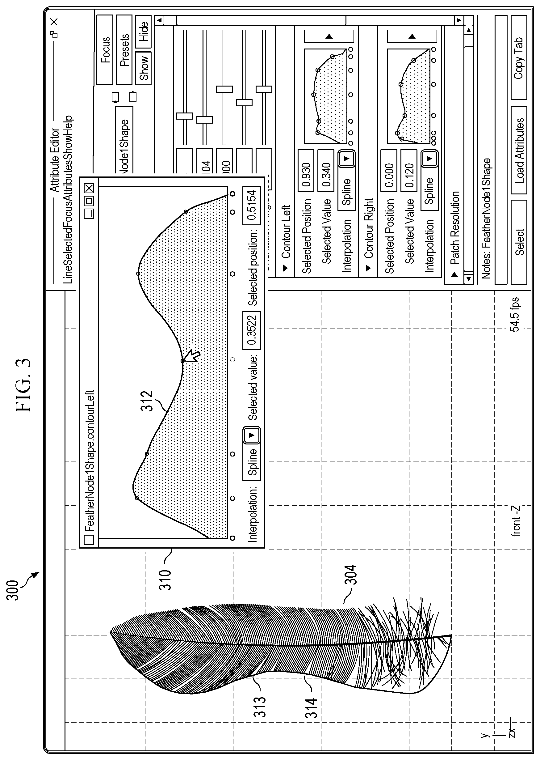 Patent US11783516 Figure 3 – Method for controlling digital feather generations through a user interface in a computer modeling system