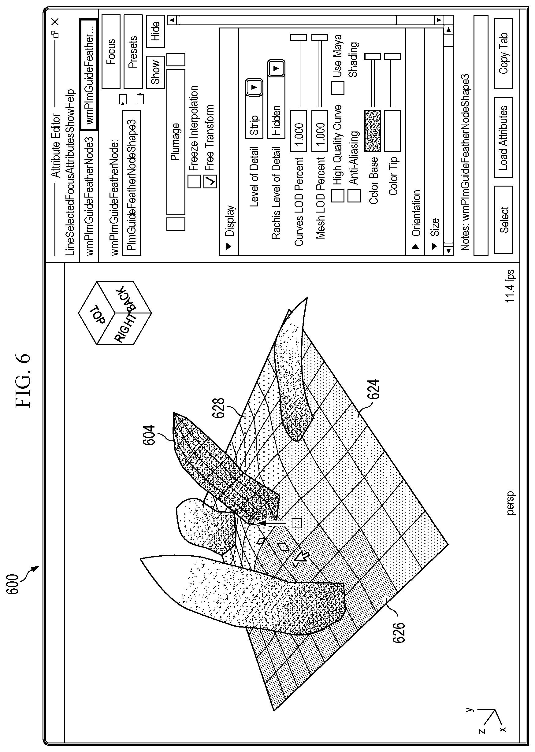 Patent US11783516 Figure 6 – Method for controlling digital feather generations through a user interface in a computer modeling system