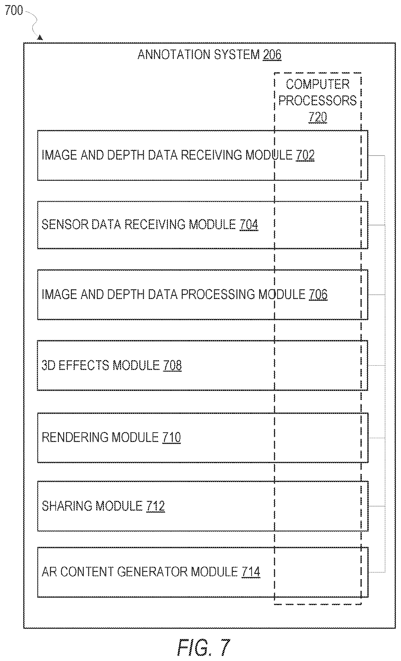 Patent US11783556 Figure 7 – Augmented reality content generators including 3D data in a messaging system