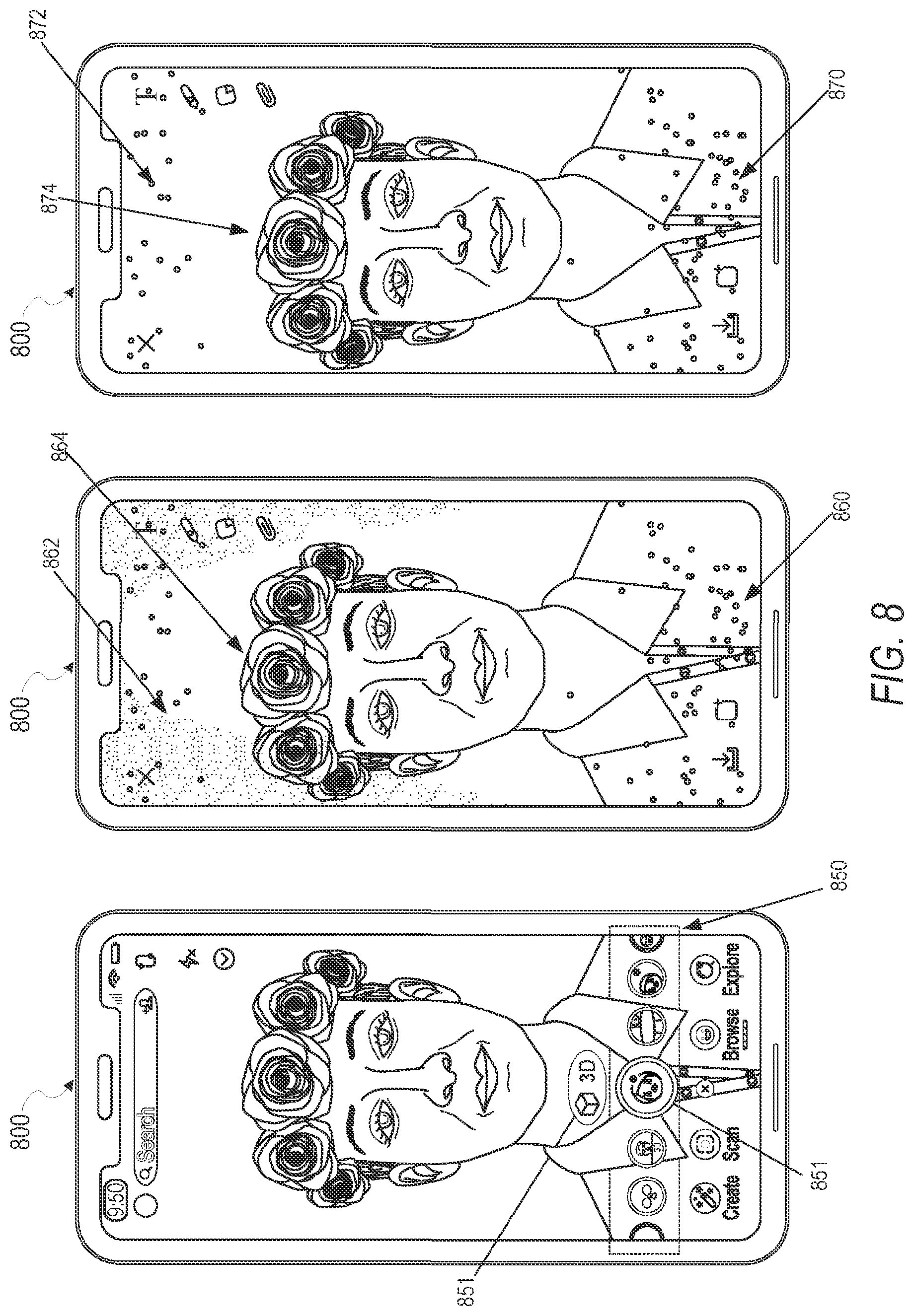 Patent US11783556 Figure 8 – Augmented reality content generators including 3D data in a messaging system