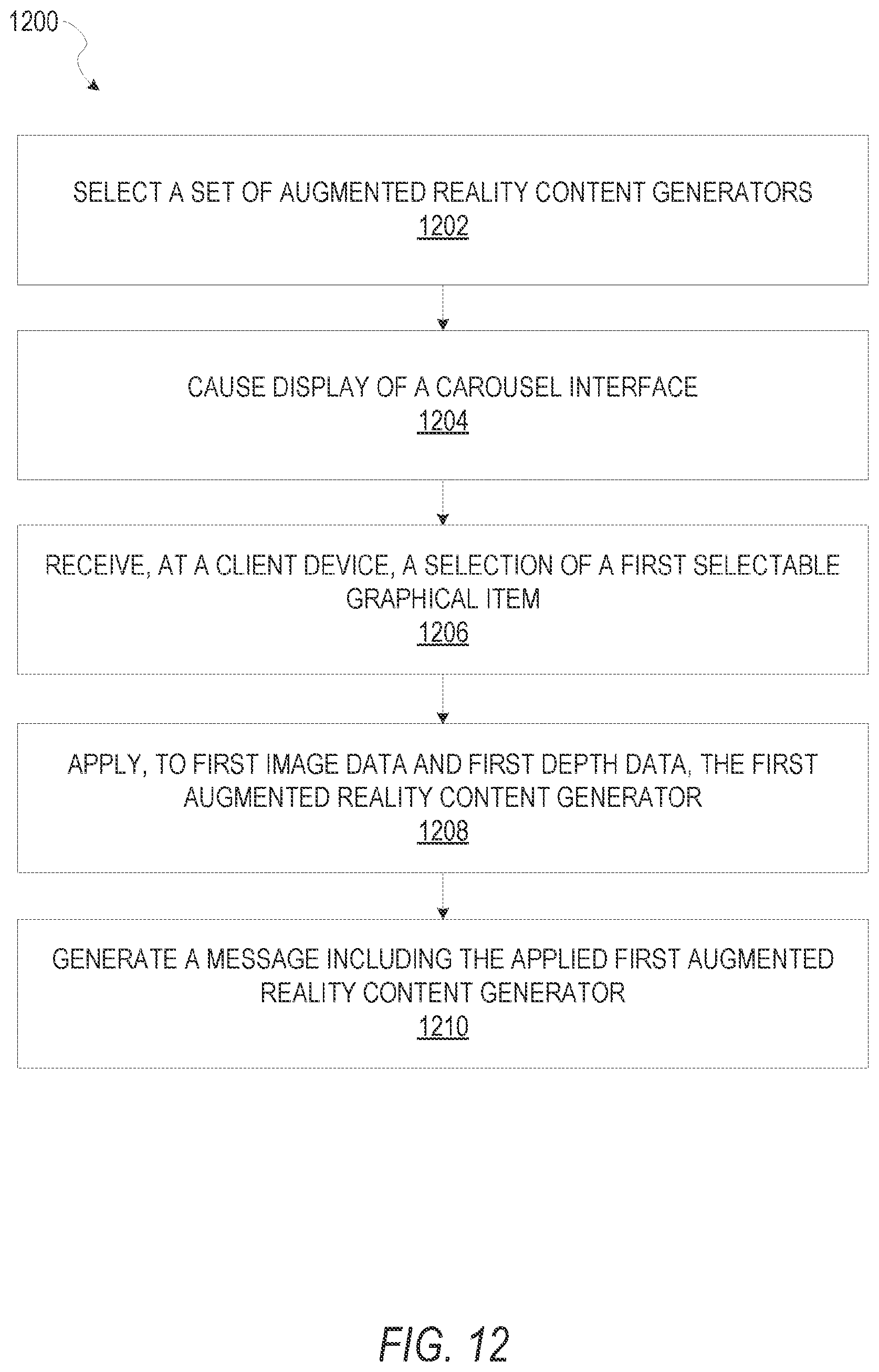 Patent US11783556 Figure 12 – Augmented reality content generators including 3D data in a messaging system