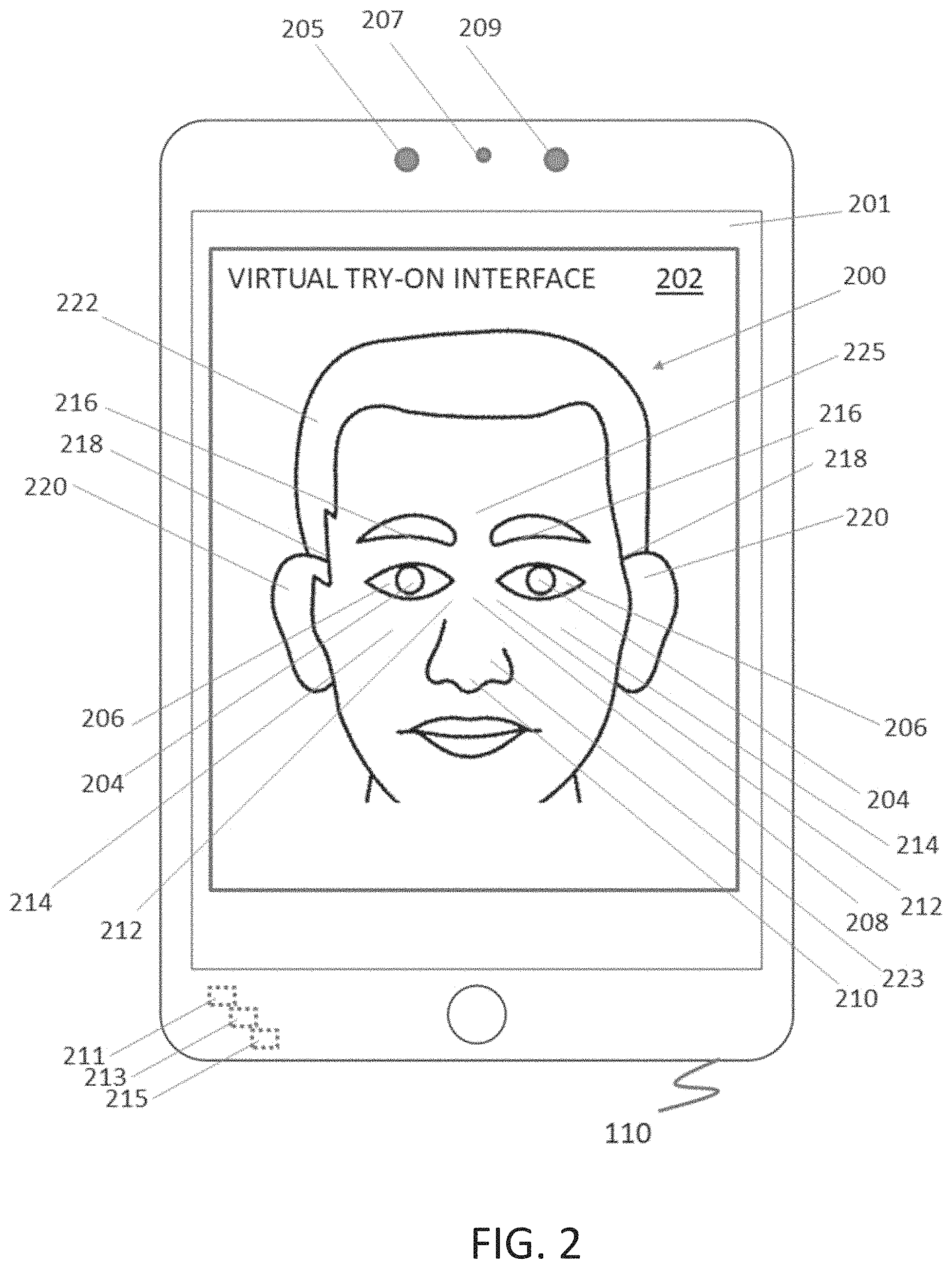 Patent US11783557 Figure 2 – Virtual try-on systems and methods for spectacles