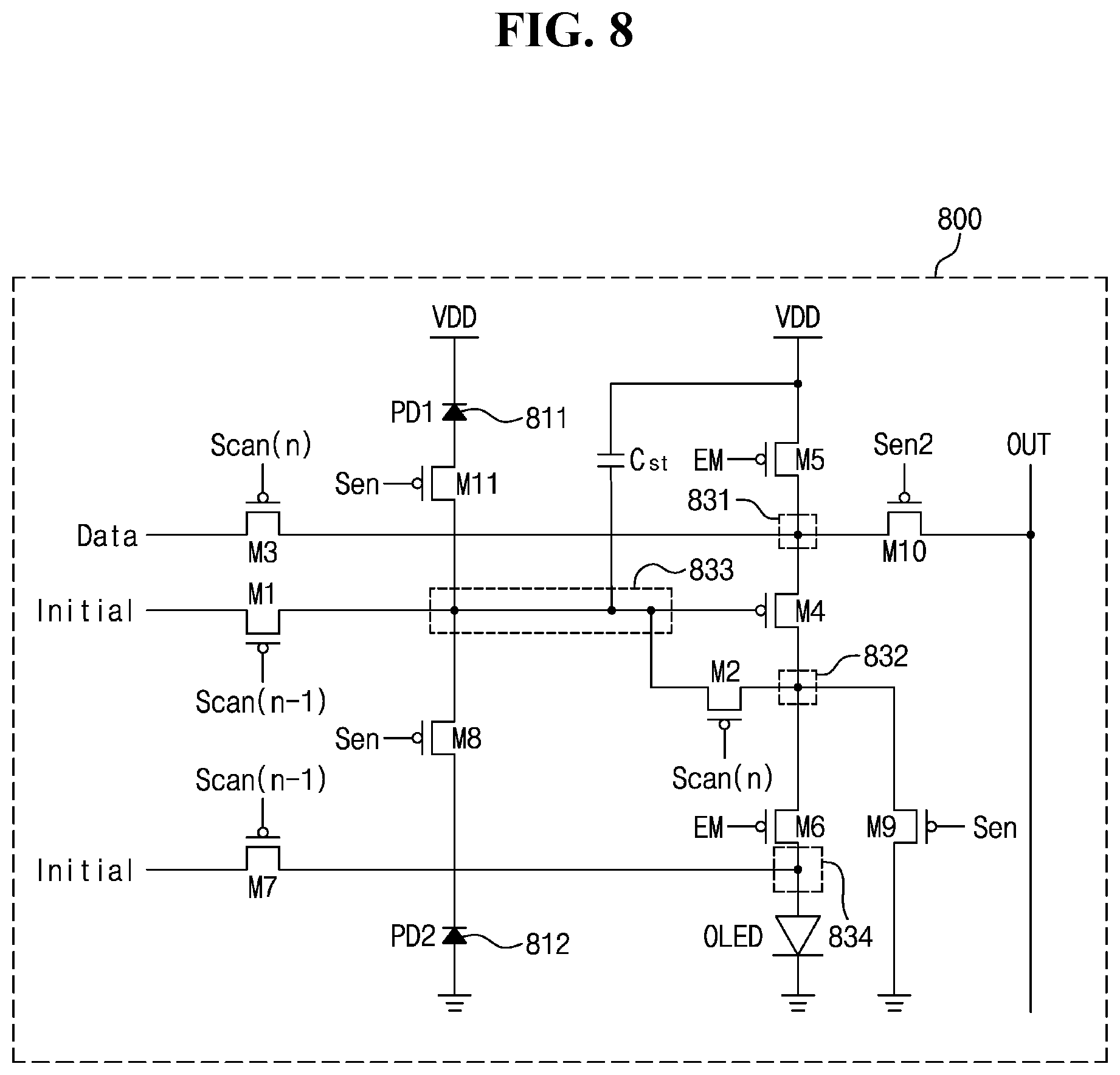 Patent US11783617 Figure 8 – Pixel circuit comprising optical fingerprint sensing circuit, method for driving pixel circuit, and organic light-emitting display device