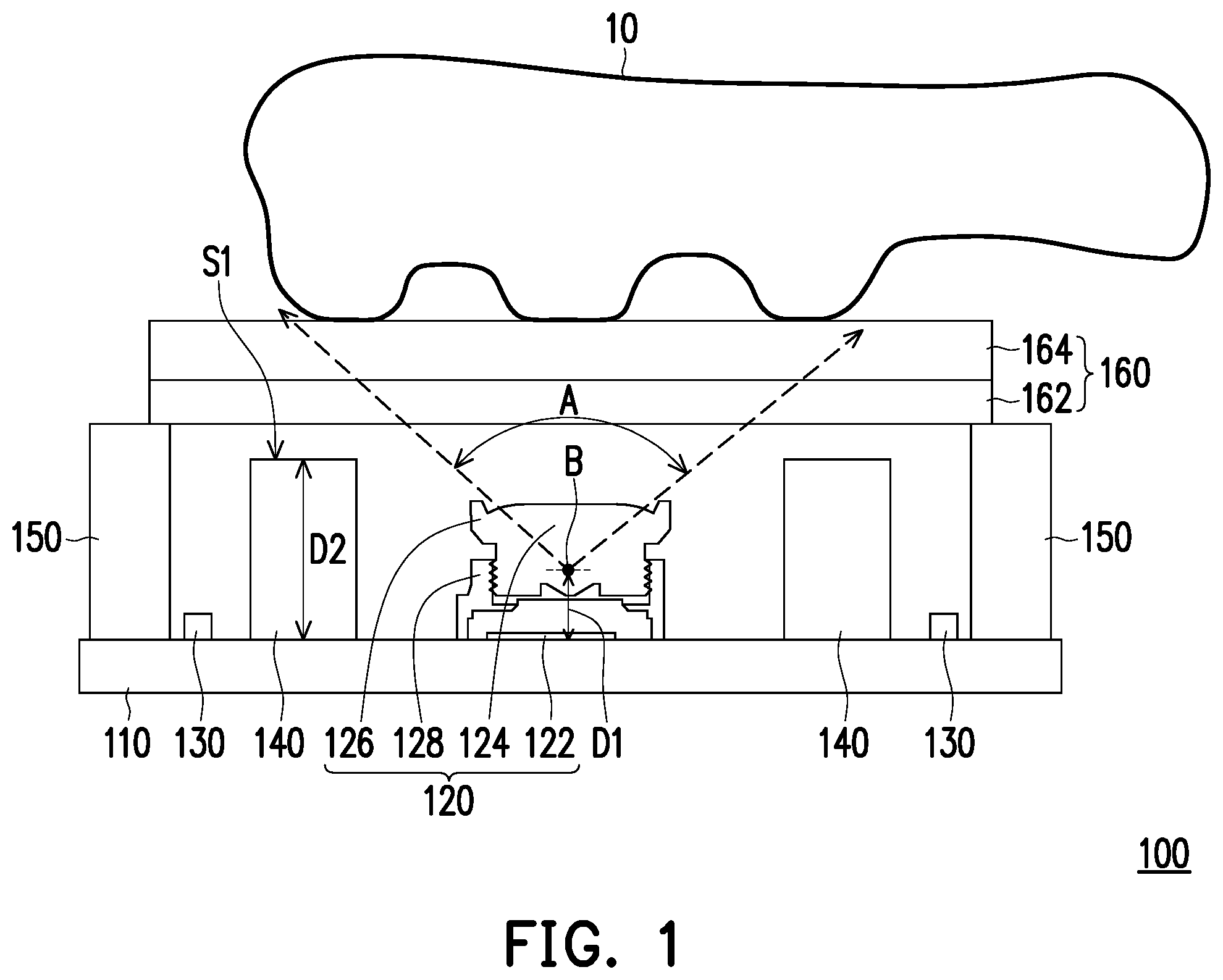 Patent US11783621 — Optical fingerprint imaging device — Figure 1