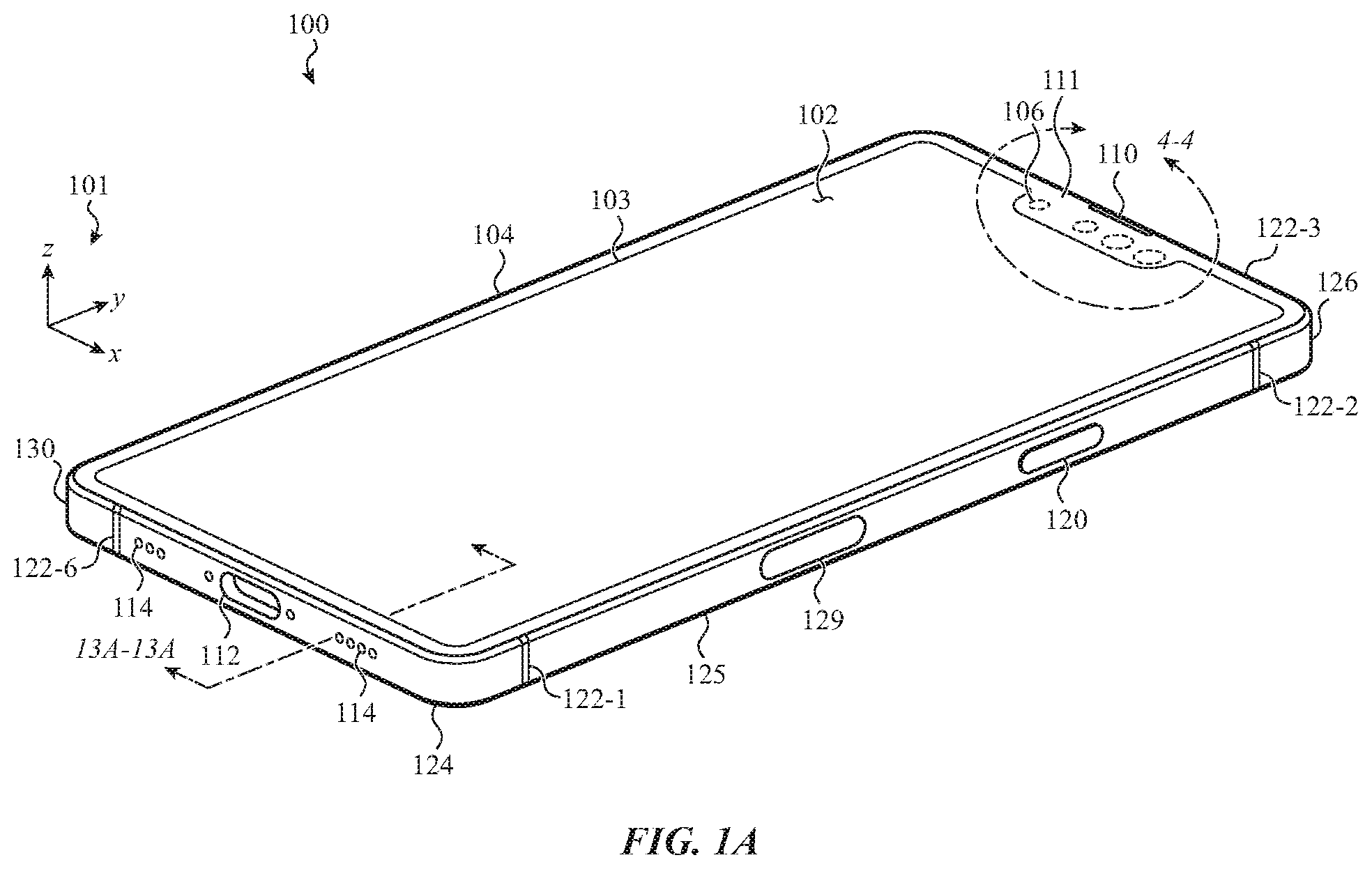 Patent US11783629 Figure 1 – Handheld electronic device