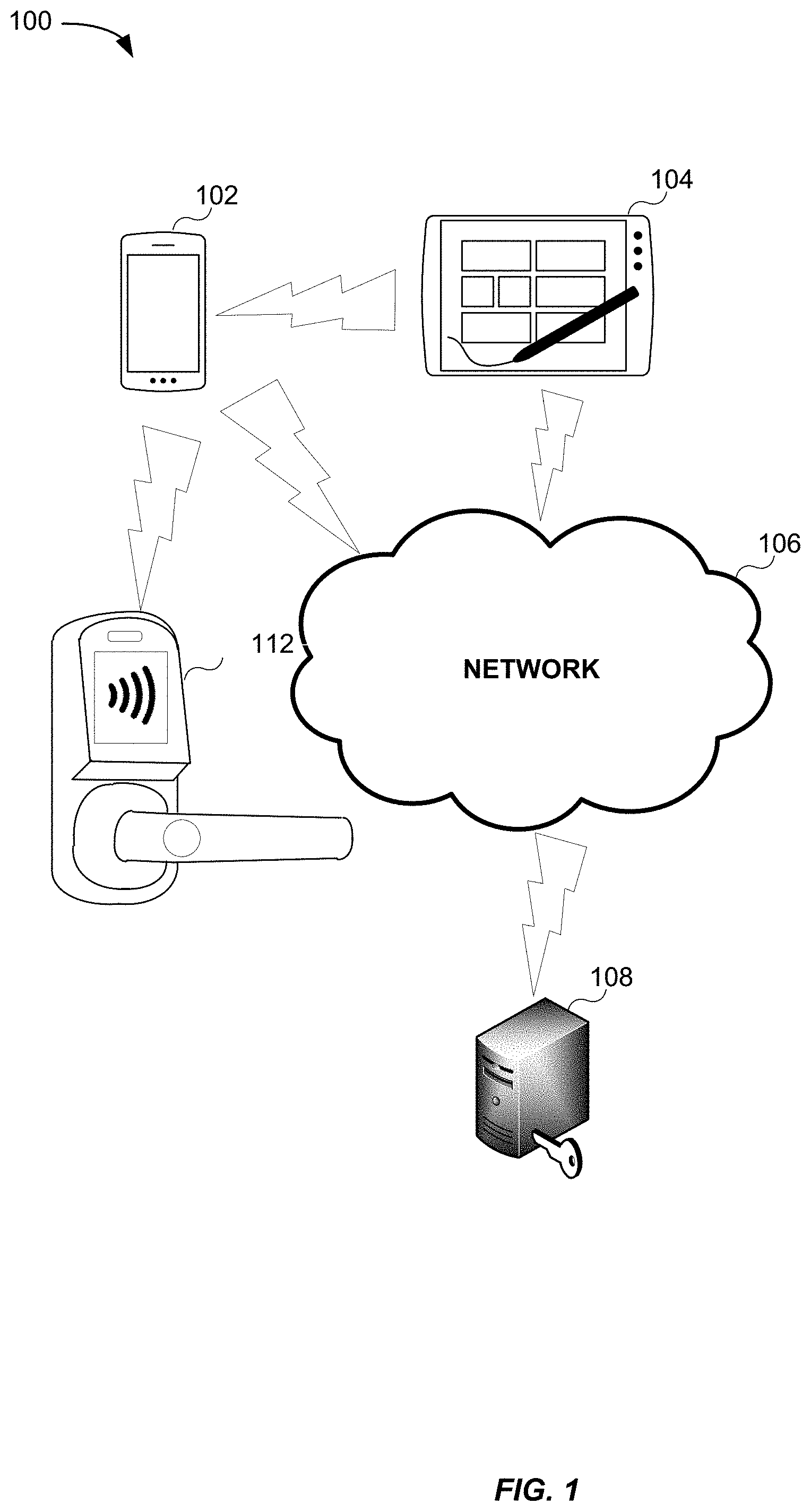 Patent US11783654 Figure 1 – Techniques for authenticating building/room access terminals