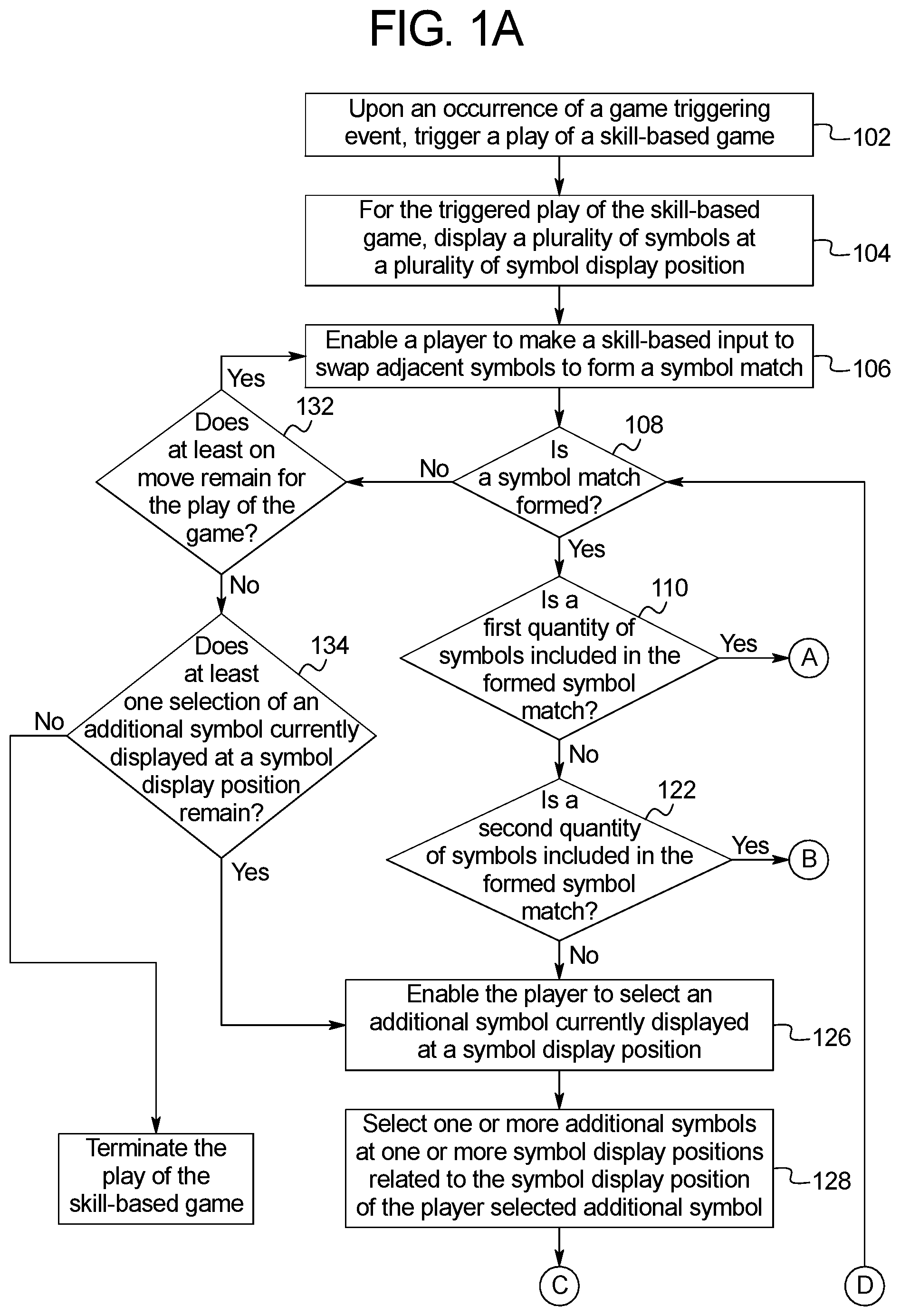 Patent US11783673 Figure 1 – Gaming system and method for determining awards based on matching symbols