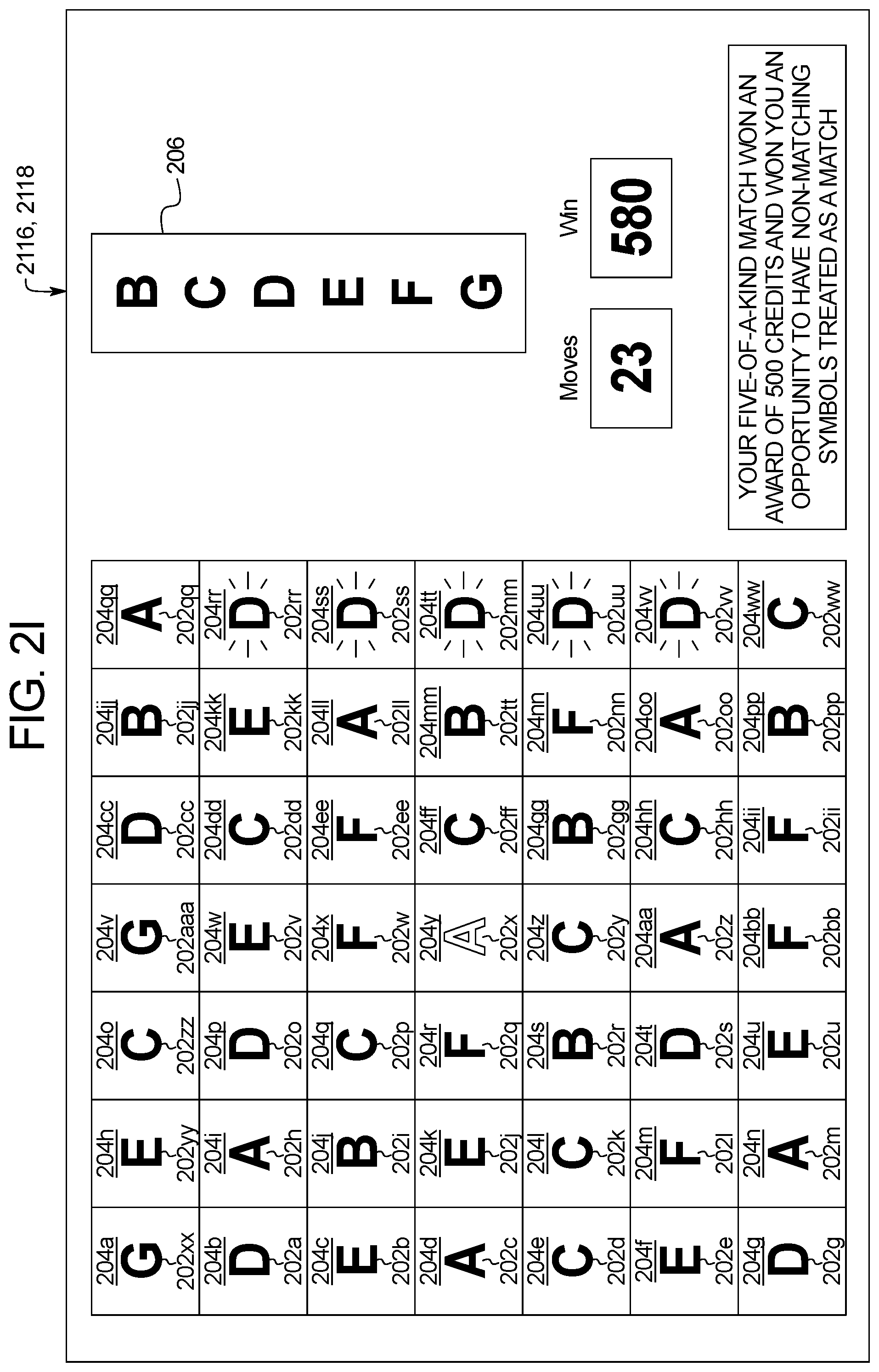 Patent US11783673 Figure 11 – Gaming system and method for determining awards based on matching symbols
