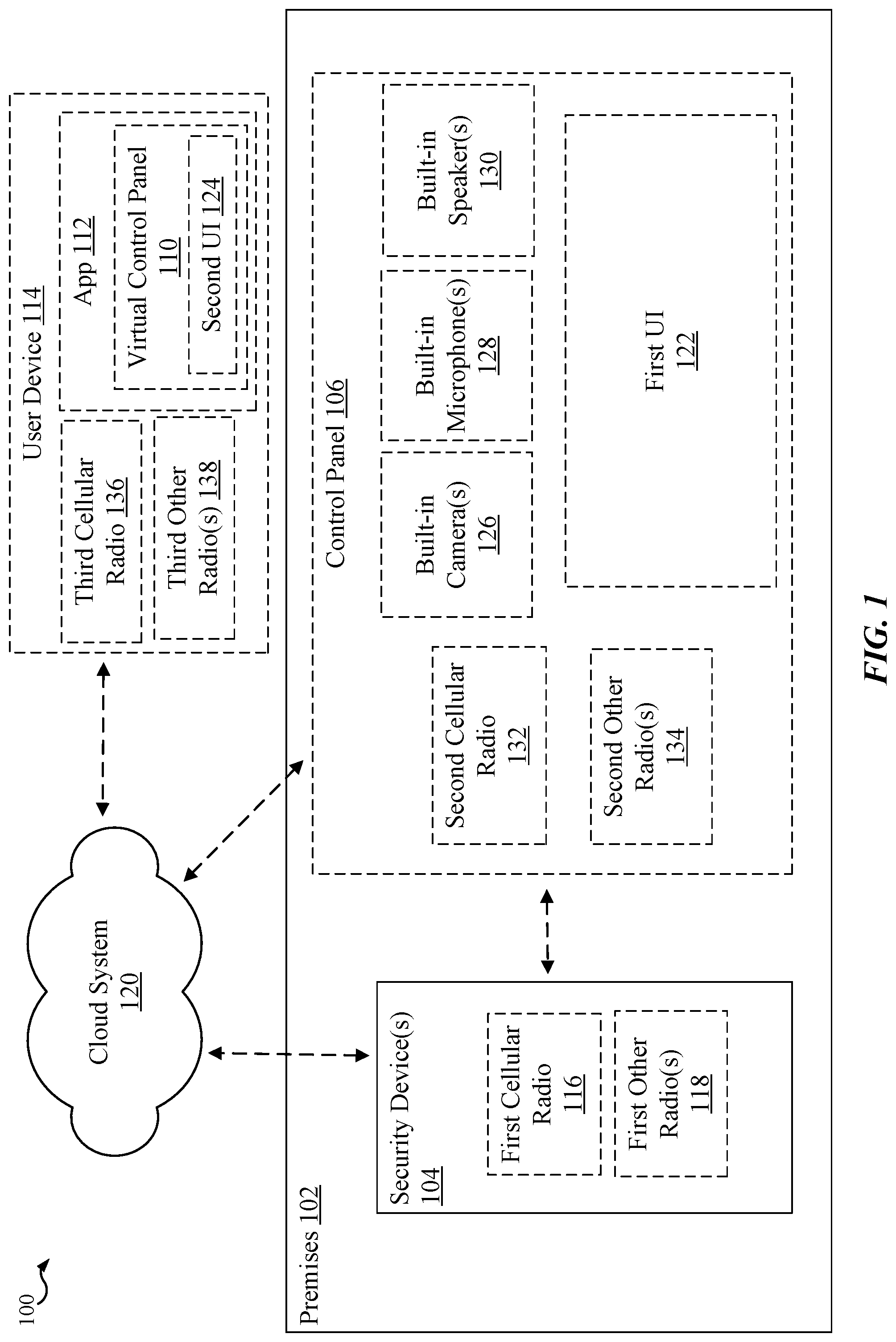 Patent US11783686 Figure 1 – Security / automation system control panel with removable back speaker