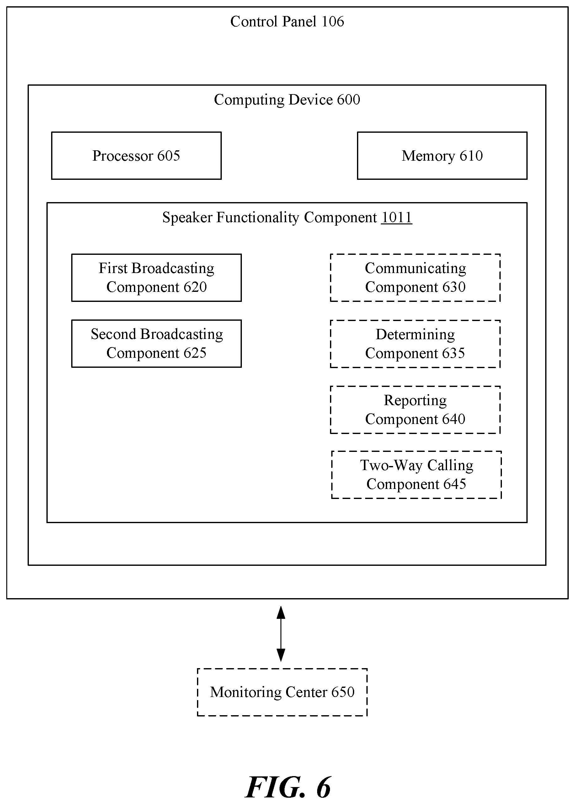 Patent US11783686 Figure 6 – Security / automation system control panel with removable back speaker