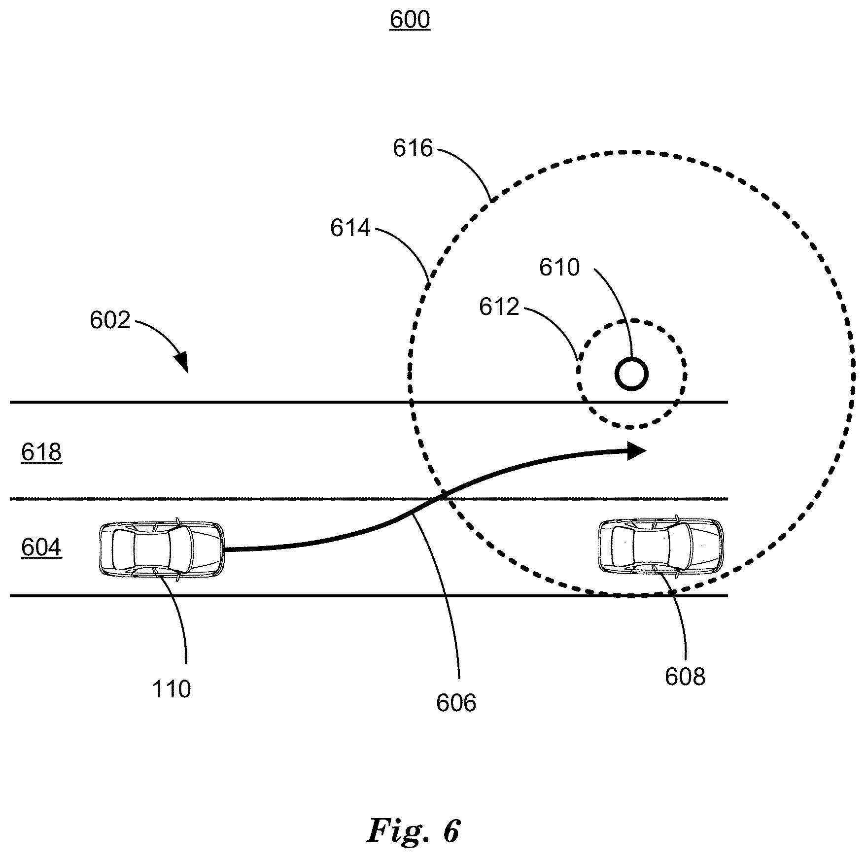 Patent US11783707 Figure 6 – Vehicle path planning