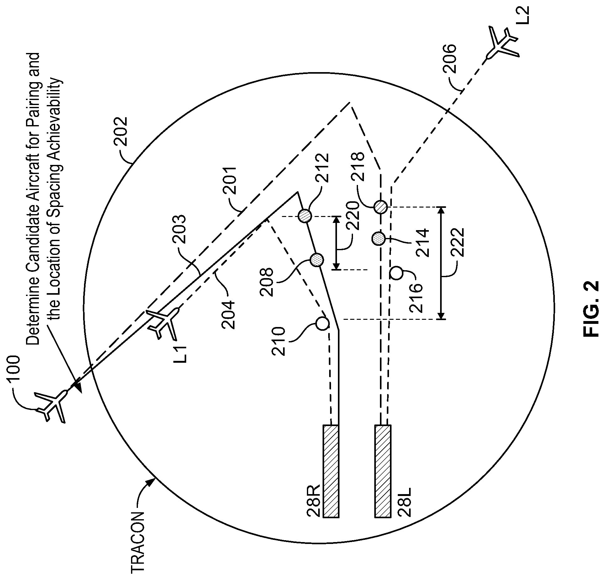 Patent US11783717 Figure 2 – Systems and methods for identifying a number of feasible target traffic for a paired approach