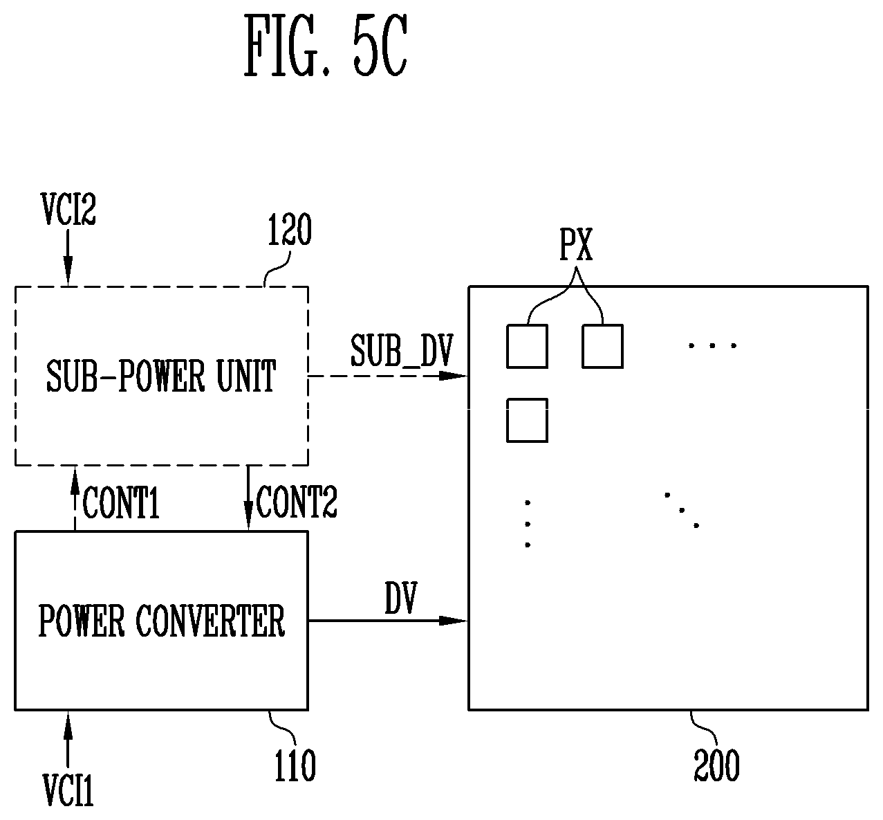 Patent US11783768 Figure 5 – Power supply device supplying sub-driving voltage to display device during abnormal operation
