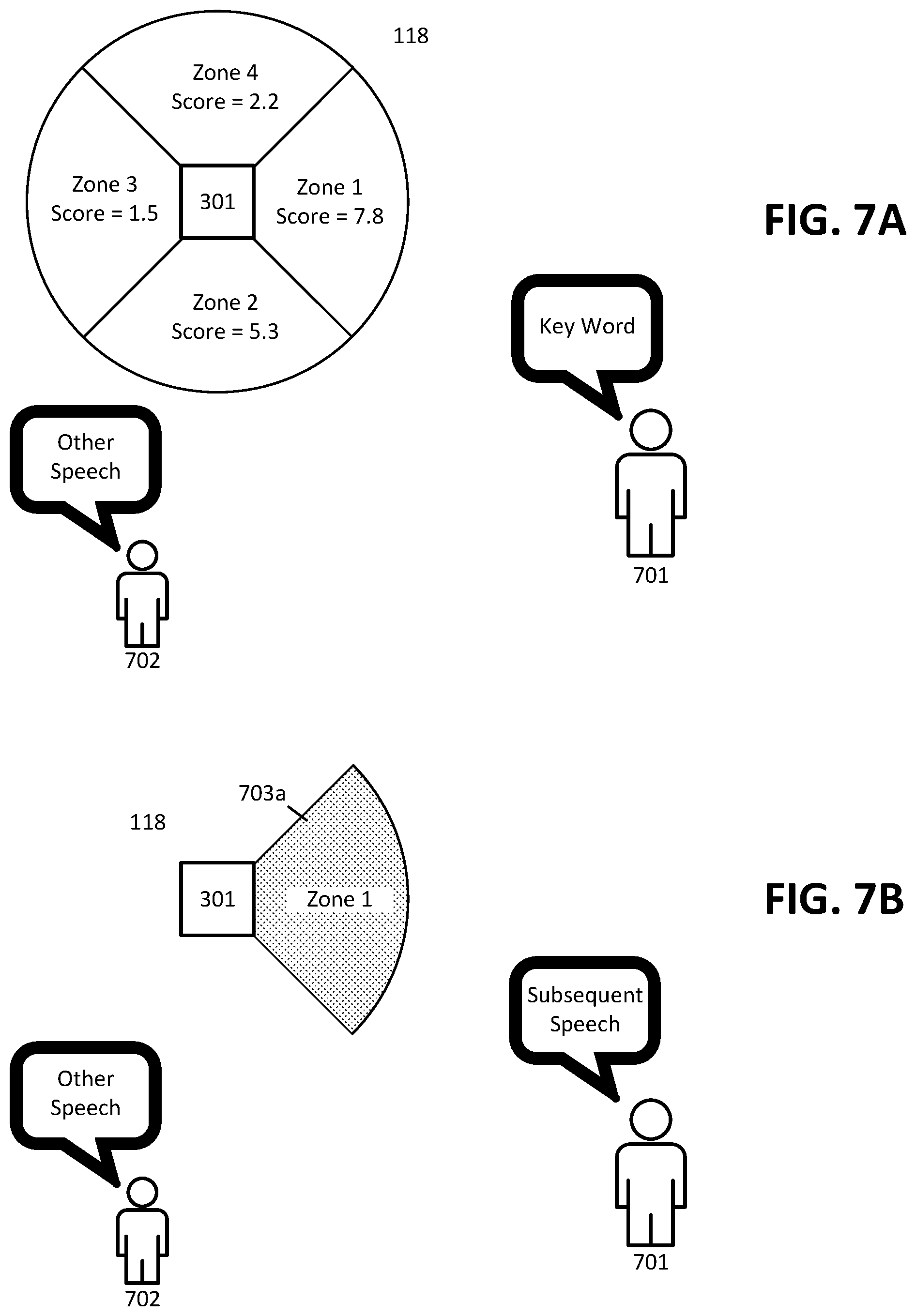 Patent US11783821 Figure 7 – Keyword-based audio source localization