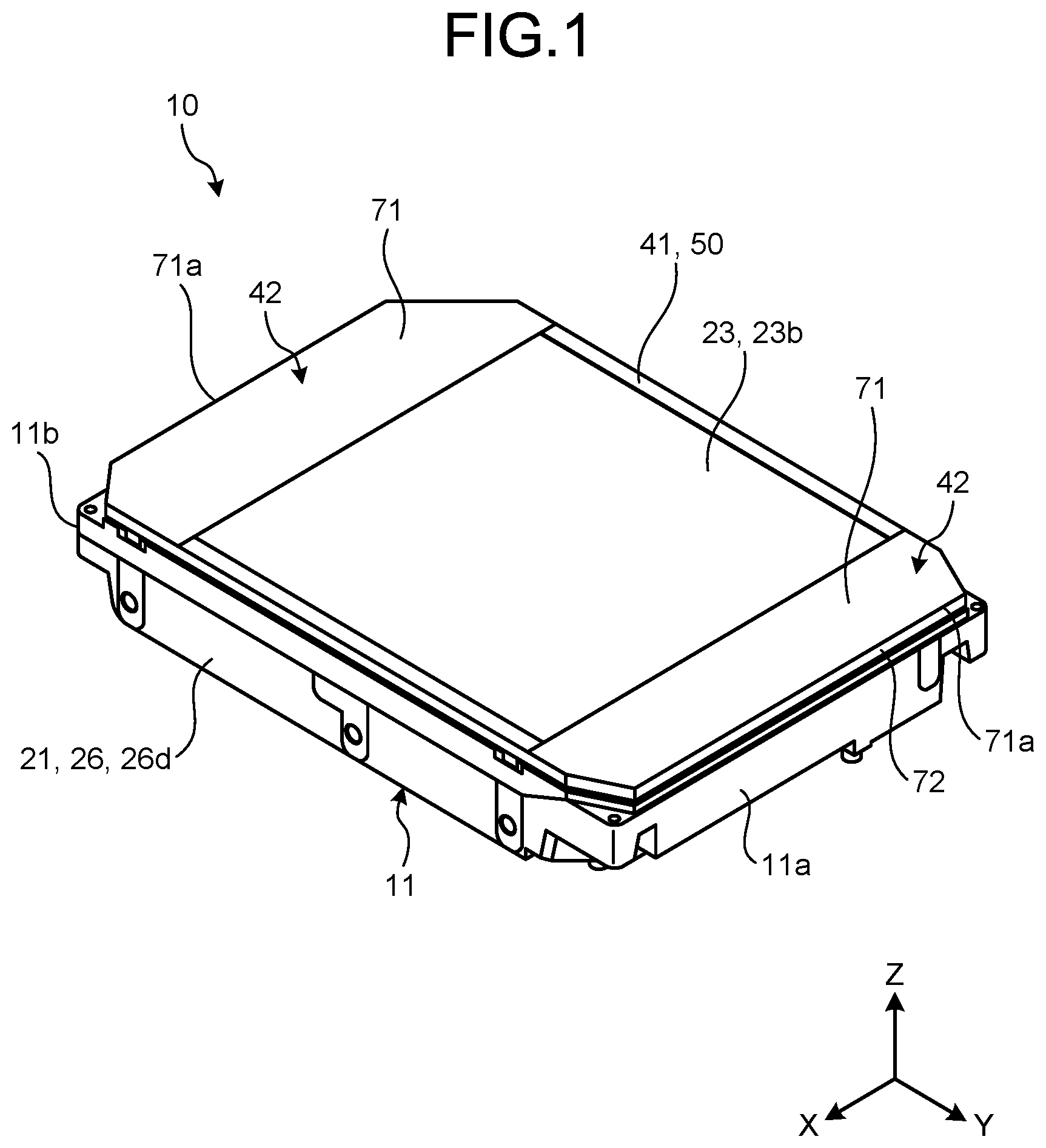 Patent US11783868 Figure 1 – Disk device to cover a welded part of a housing with a protective member