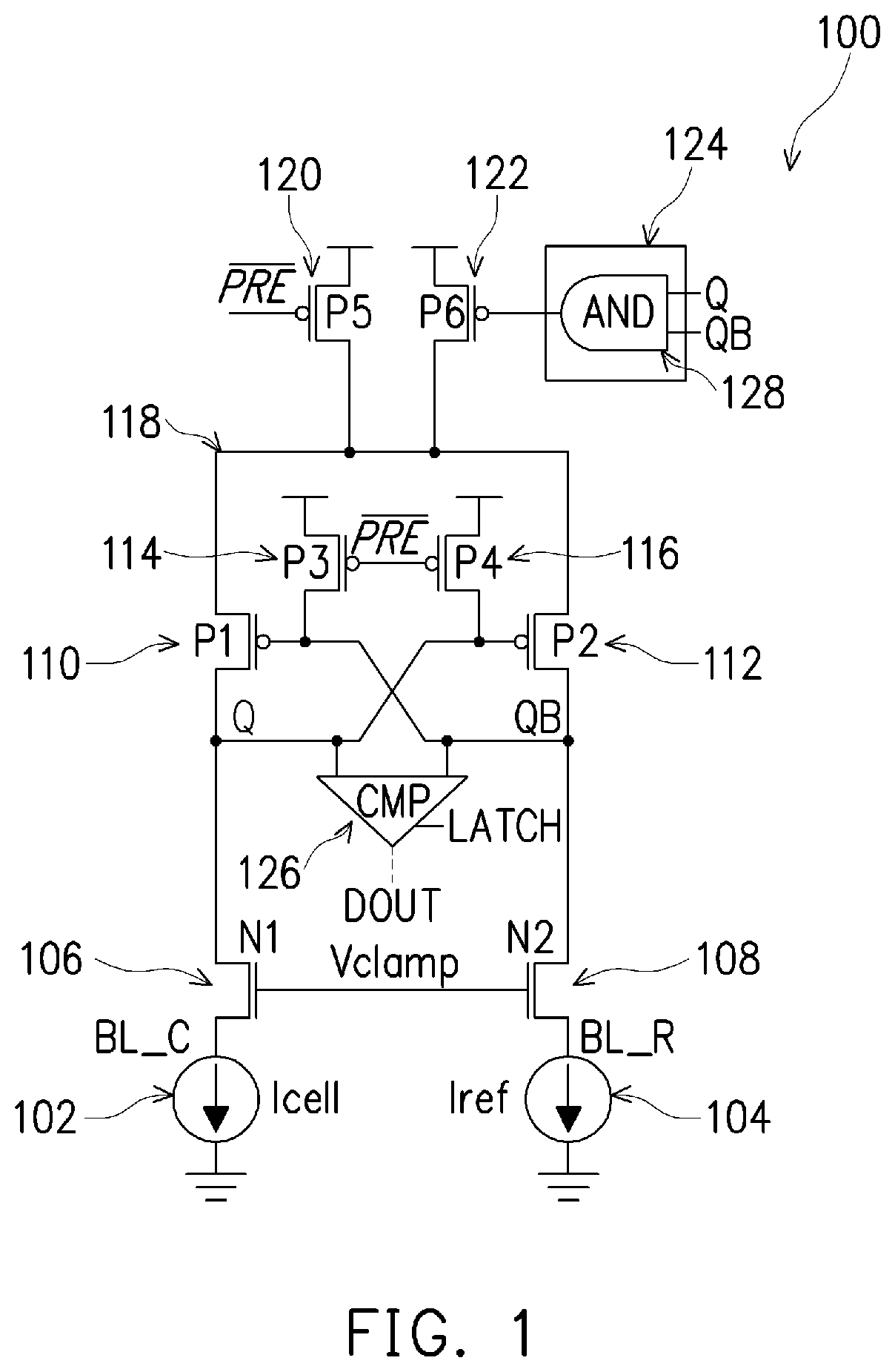 Patent US11783870 Figure 1 – Sense amplifier