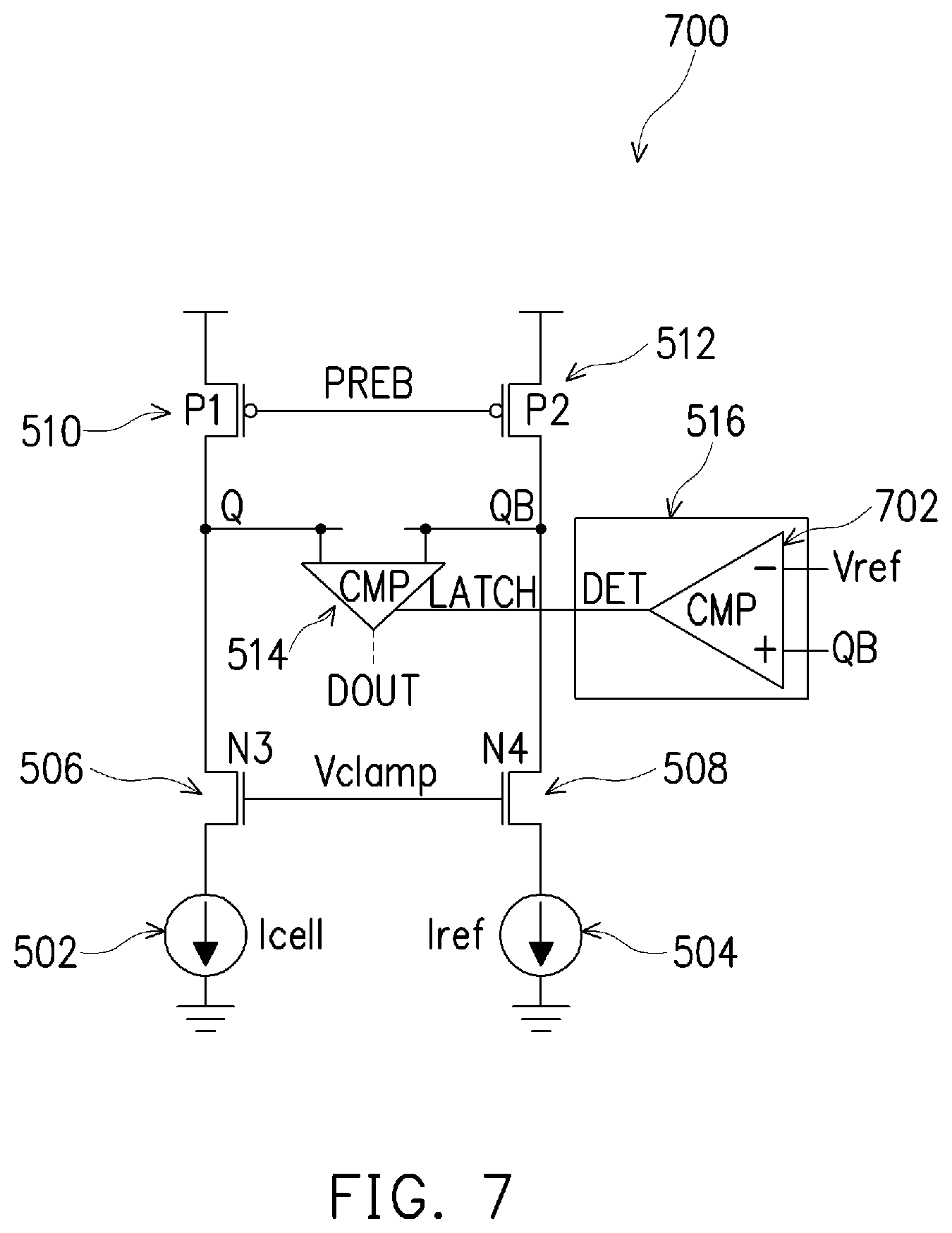 Patent US11783870 Figure 7 – Sense amplifier