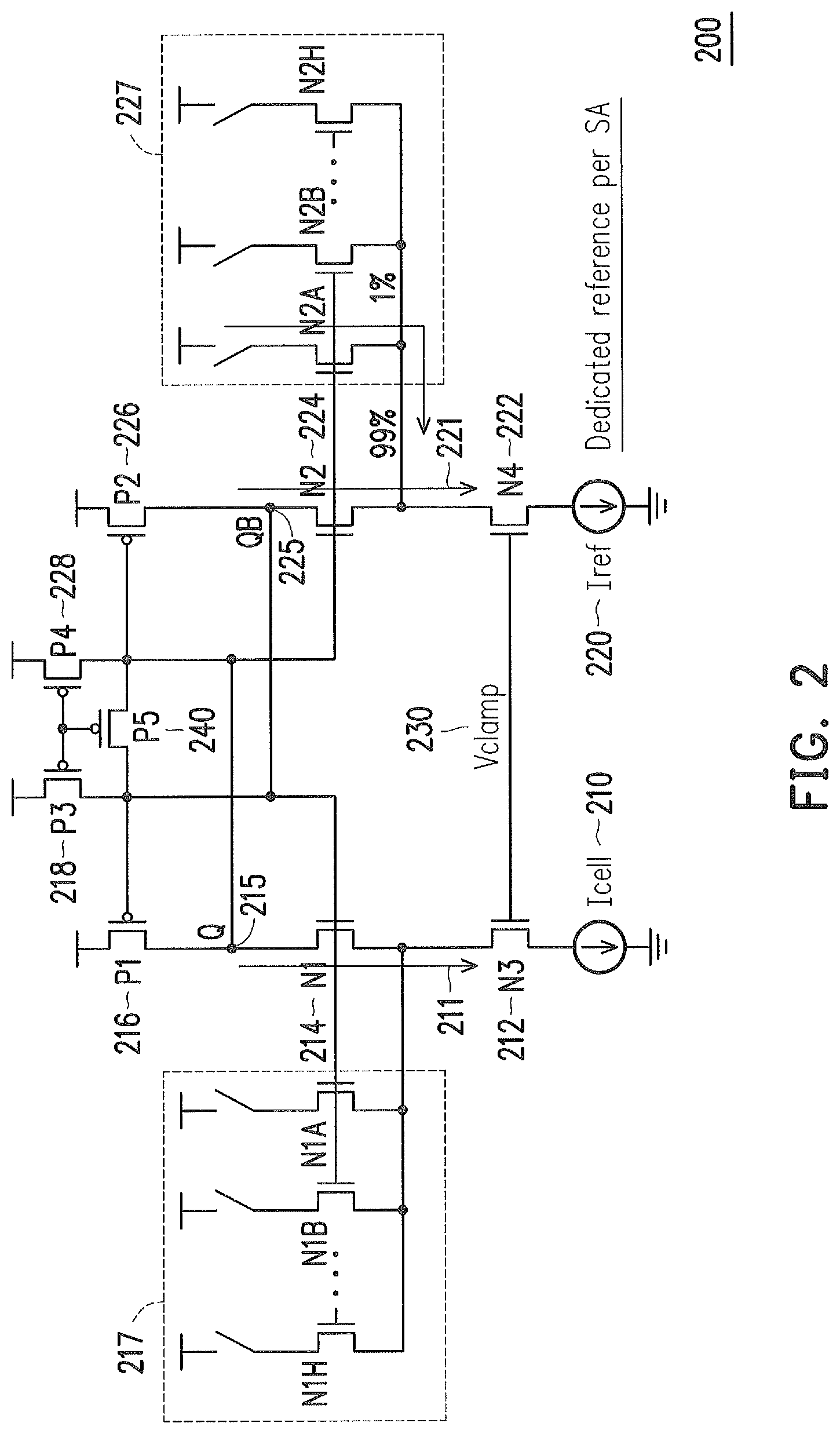 Patent US11783873 Figure 2 – Circuits and methods for compensating a mismatch in a sense amplifier