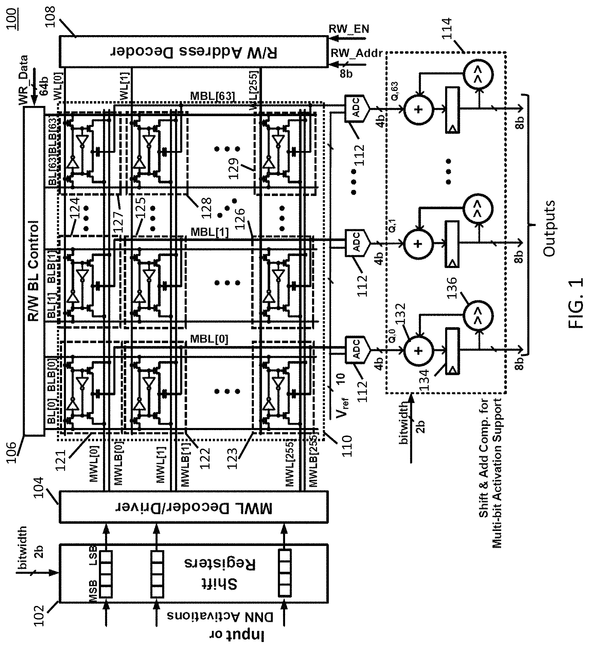 Patent US11783875 — Circuits and methods for in-memory computing — Figure 1