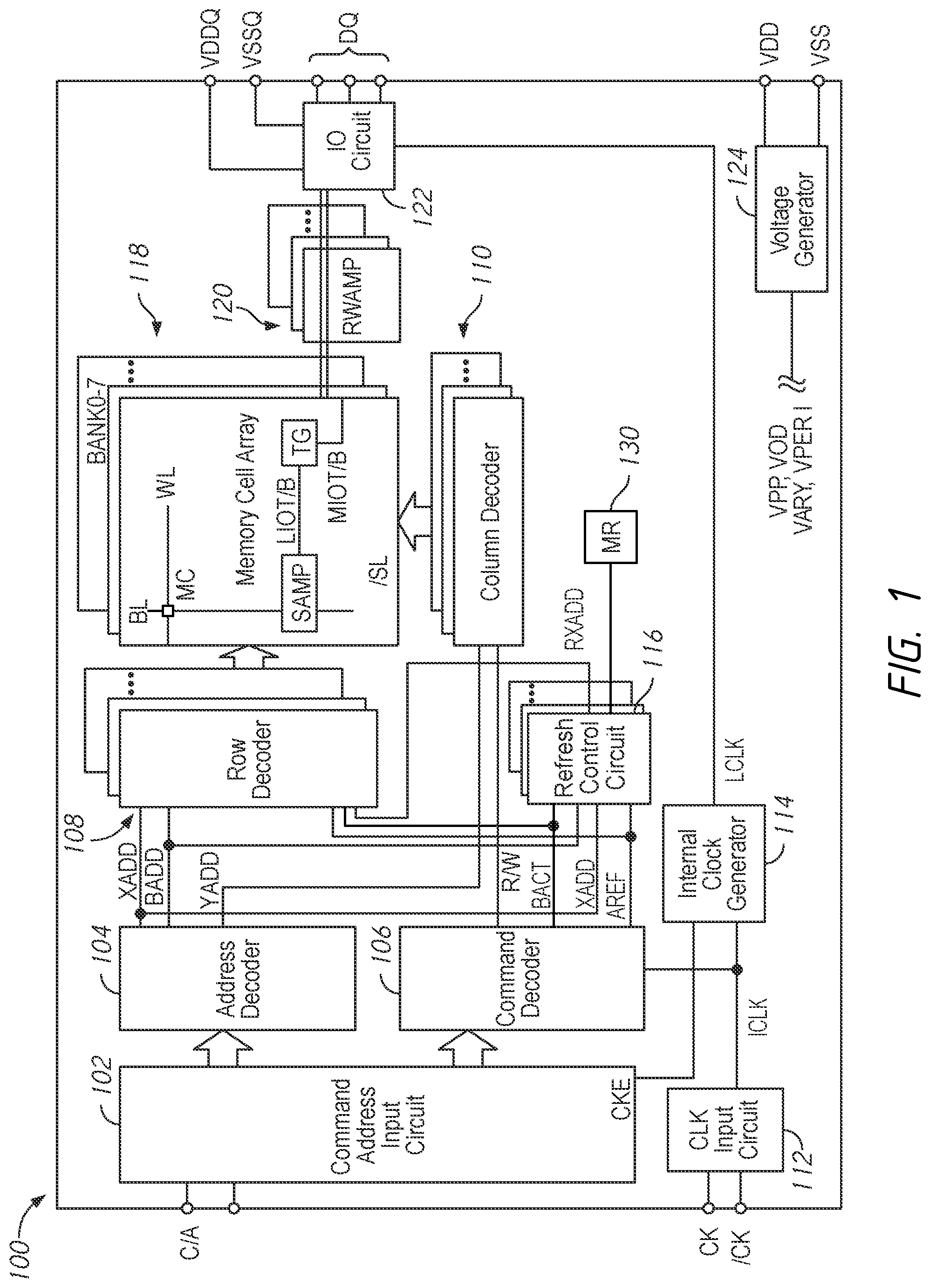 Patent US11783881 Figure 1 – Apparatuses, systems, and methods for direct refresh management commands