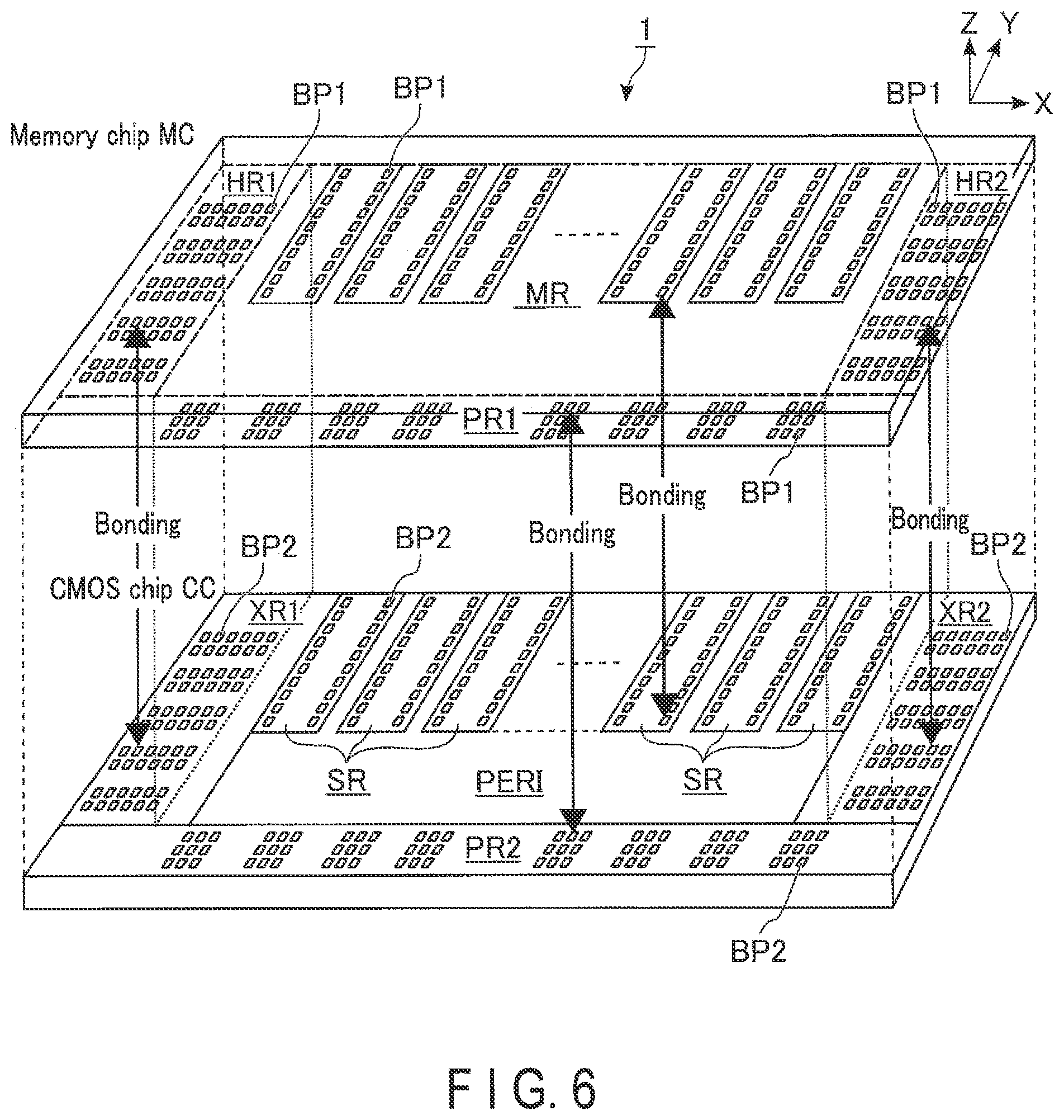 Patent US11783888 Figure 6 – Semiconductor memory device having memory chip bonded to a CMOS chip including a peripheral circuit