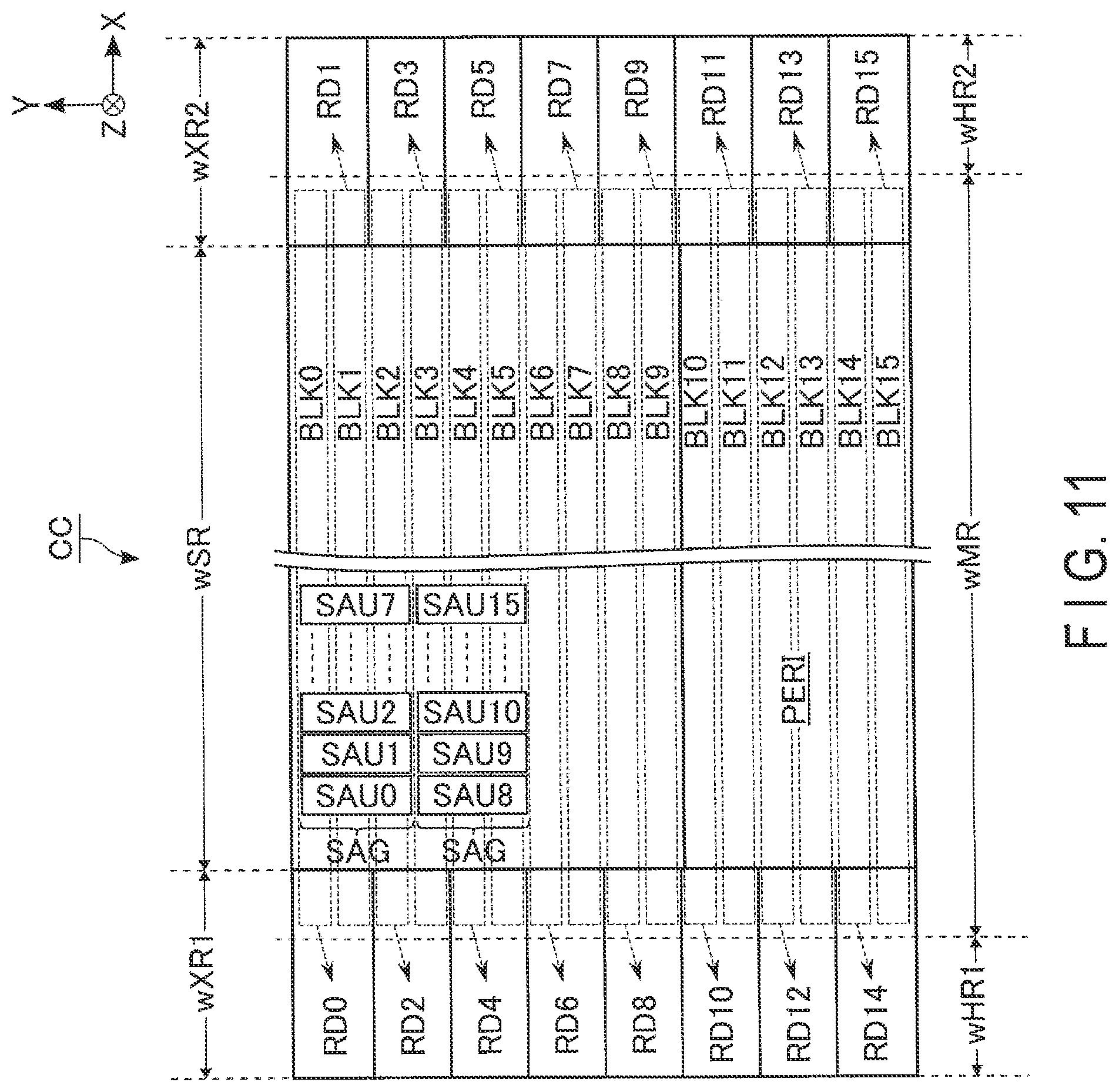 Patent US11783888 Figure 11 – Semiconductor memory device having memory chip bonded to a CMOS chip including a peripheral circuit