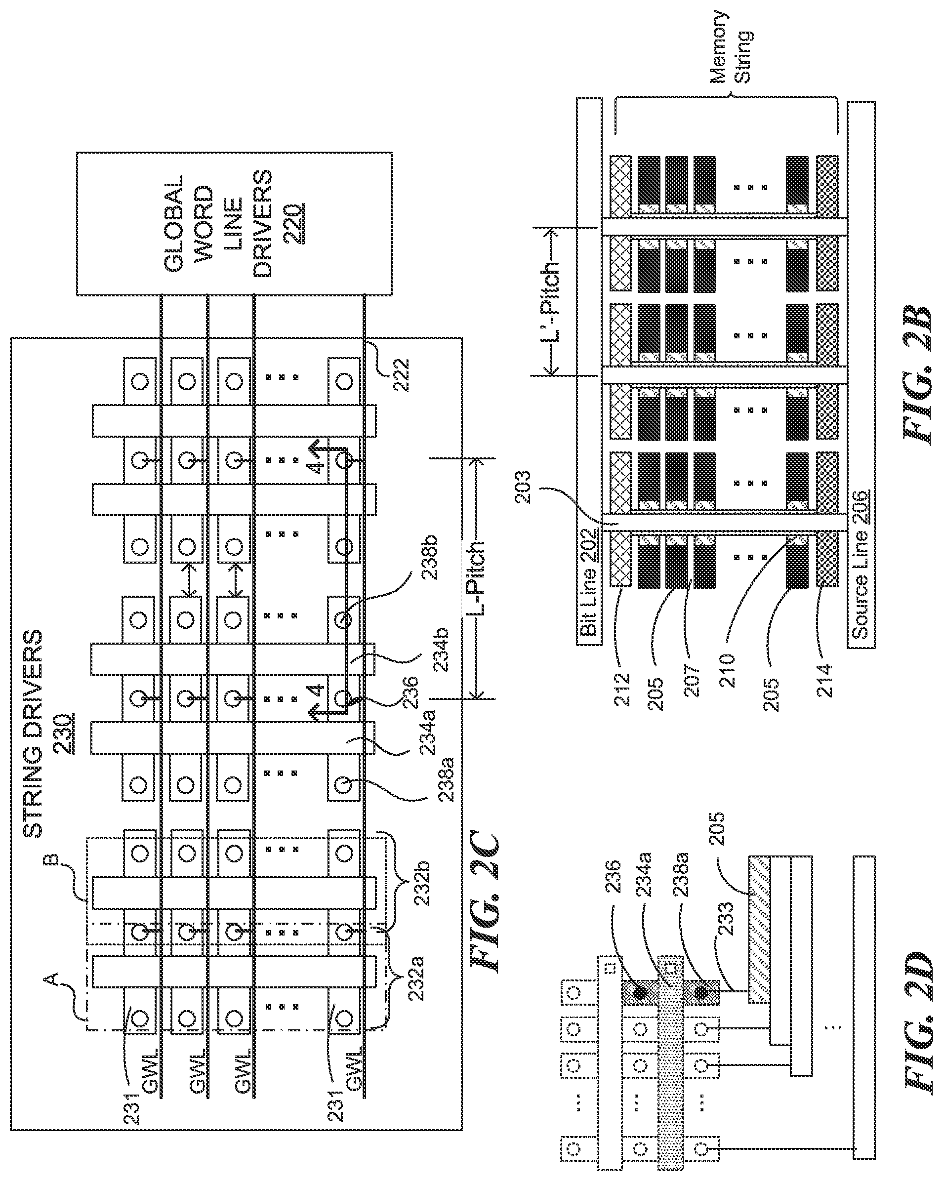 Patent US11783896 Figure 3 – Interleaved string drivers, string driver with narrow active region, and gated LDD string driver
