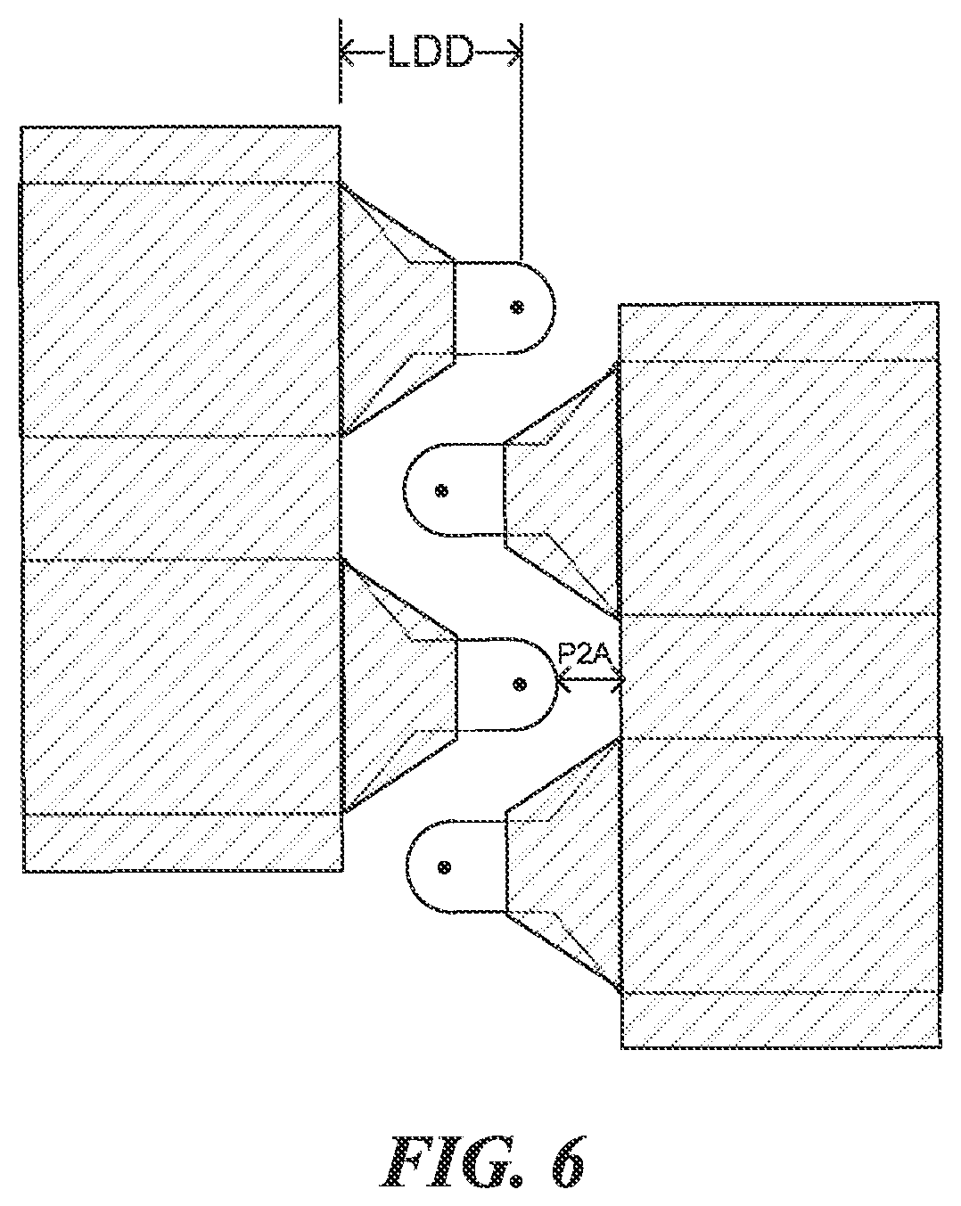 Patent US11783896 Figure 7 – Interleaved string drivers, string driver with narrow active region, and gated LDD string driver