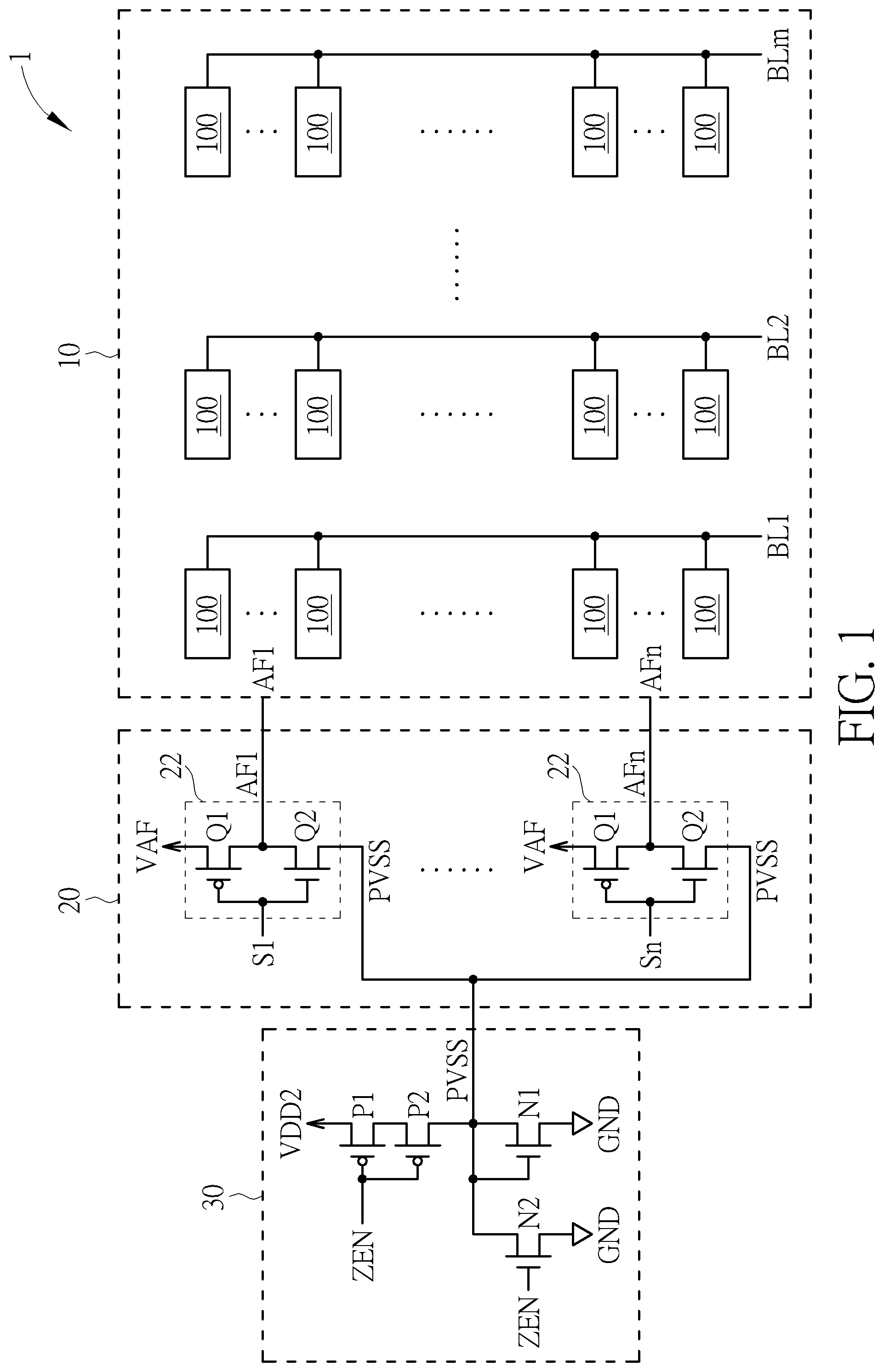 Patent US11783905 Figure 1 – Anti-fuse memory device, memory array, and programming method of an anti-fuse memory device for preventing leakage current and program disturbance