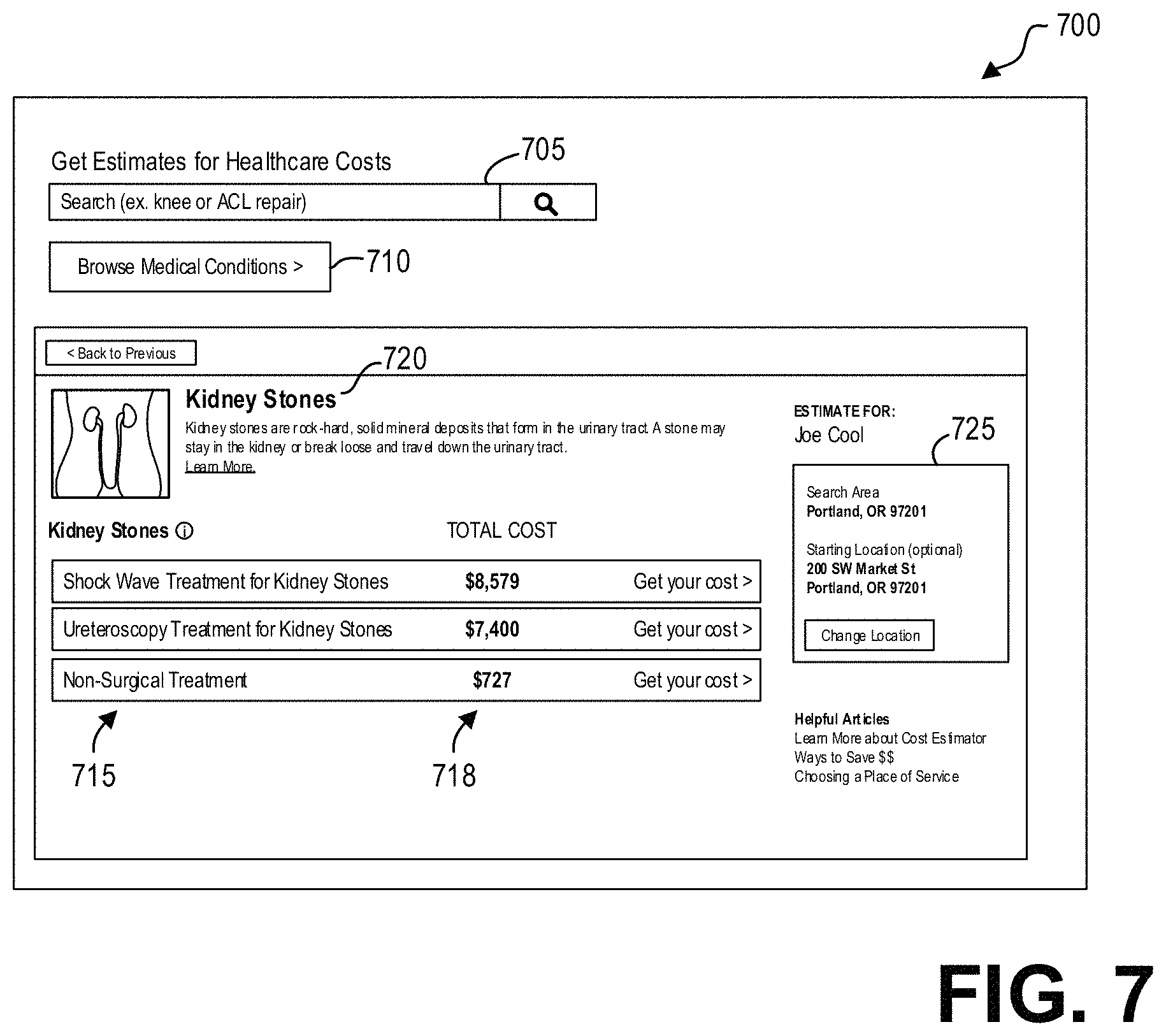 Patent US11783927 Figure 7 – Methods and systems for calculating health care treatment statistics
