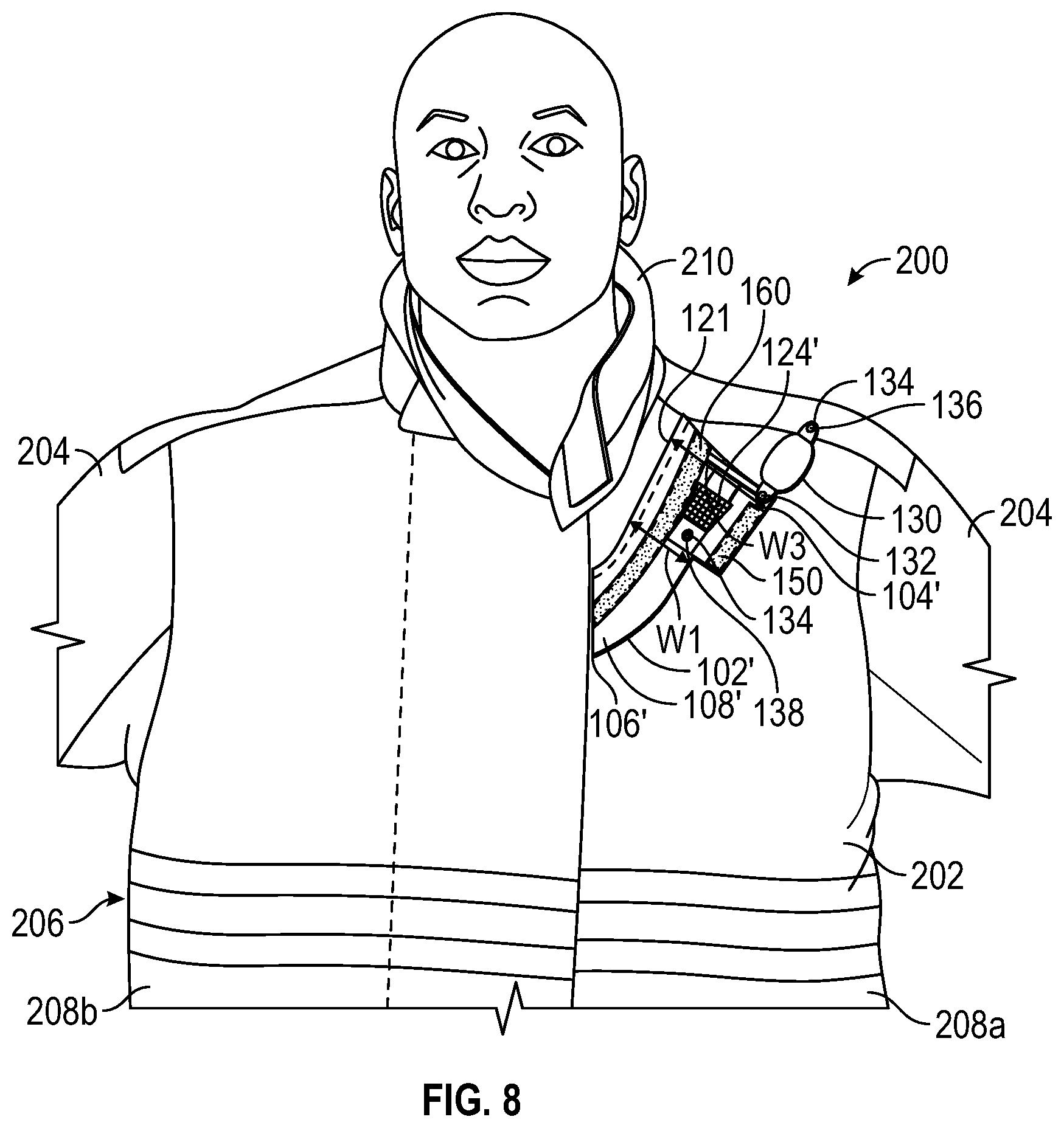 Patent US11783966 Figure 7 – Flame and heat resistant, releasably connectable wrap for a portable radio, remote speaker microphone, and the cord therebetween