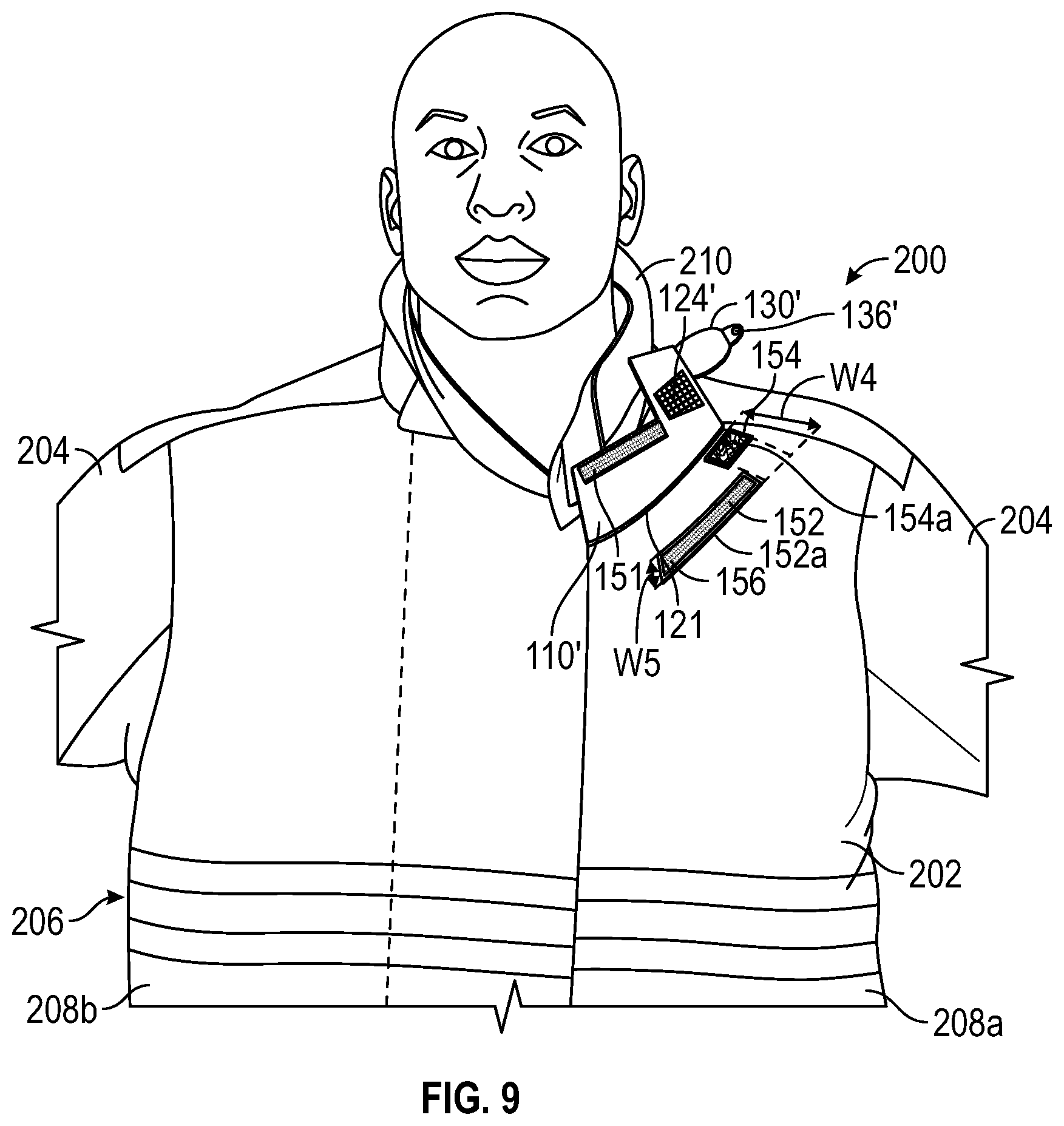 Patent US11783966 Figure 8 – Flame and heat resistant, releasably connectable wrap for a portable radio, remote speaker microphone, and the cord therebetween
