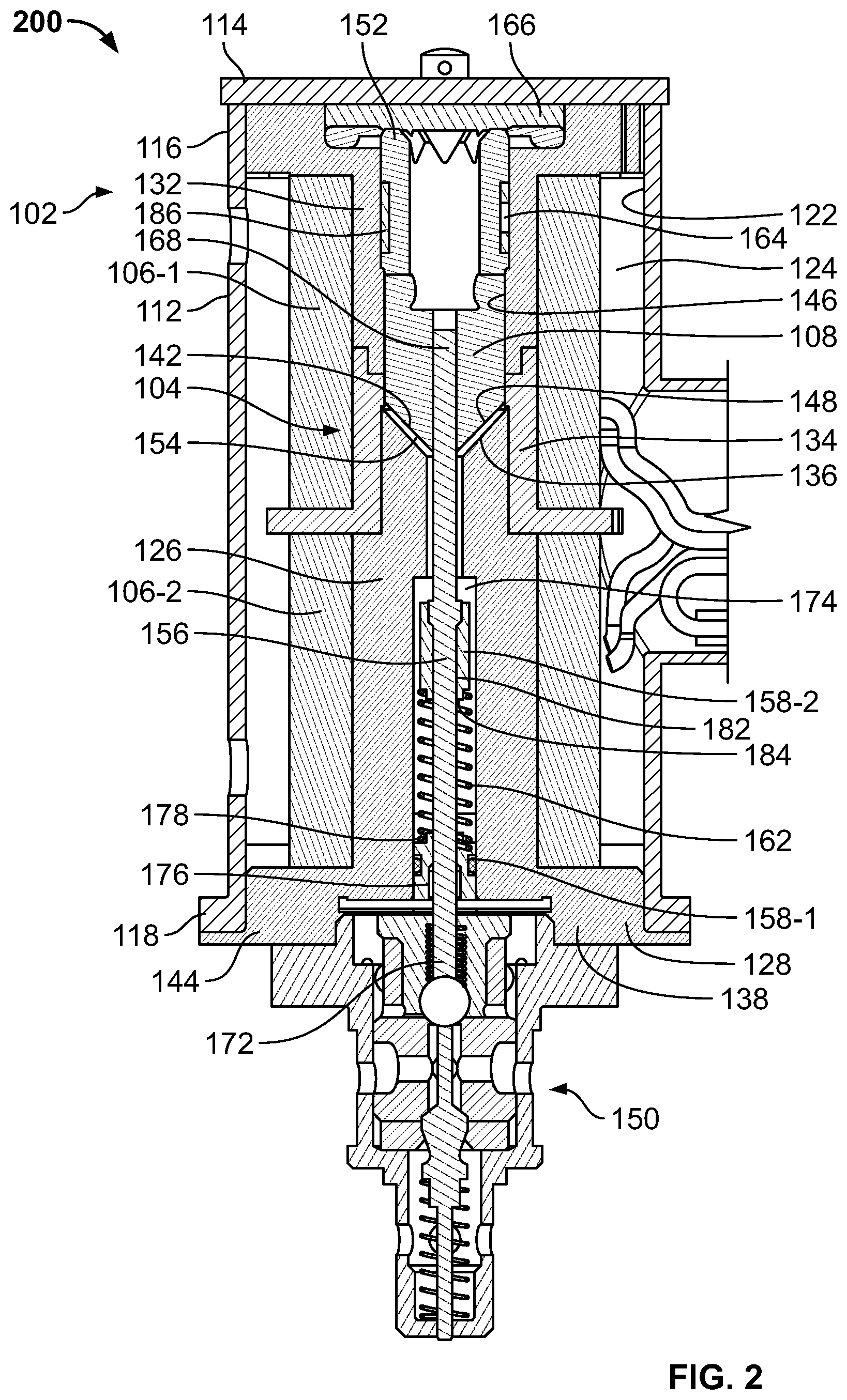 Patent US11783980 Figure 2 – Solenoid with no metal-to-metal wear couples in default position