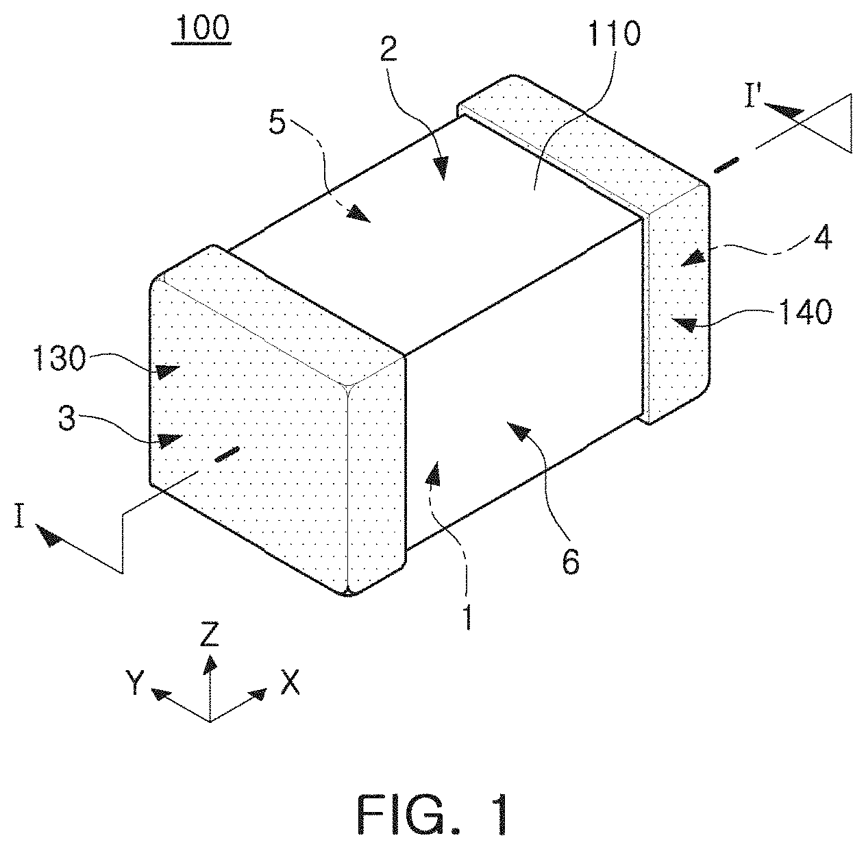 Patent US11784005 — Multilayer capacitor and board having the same mounted thereon — Figure 1