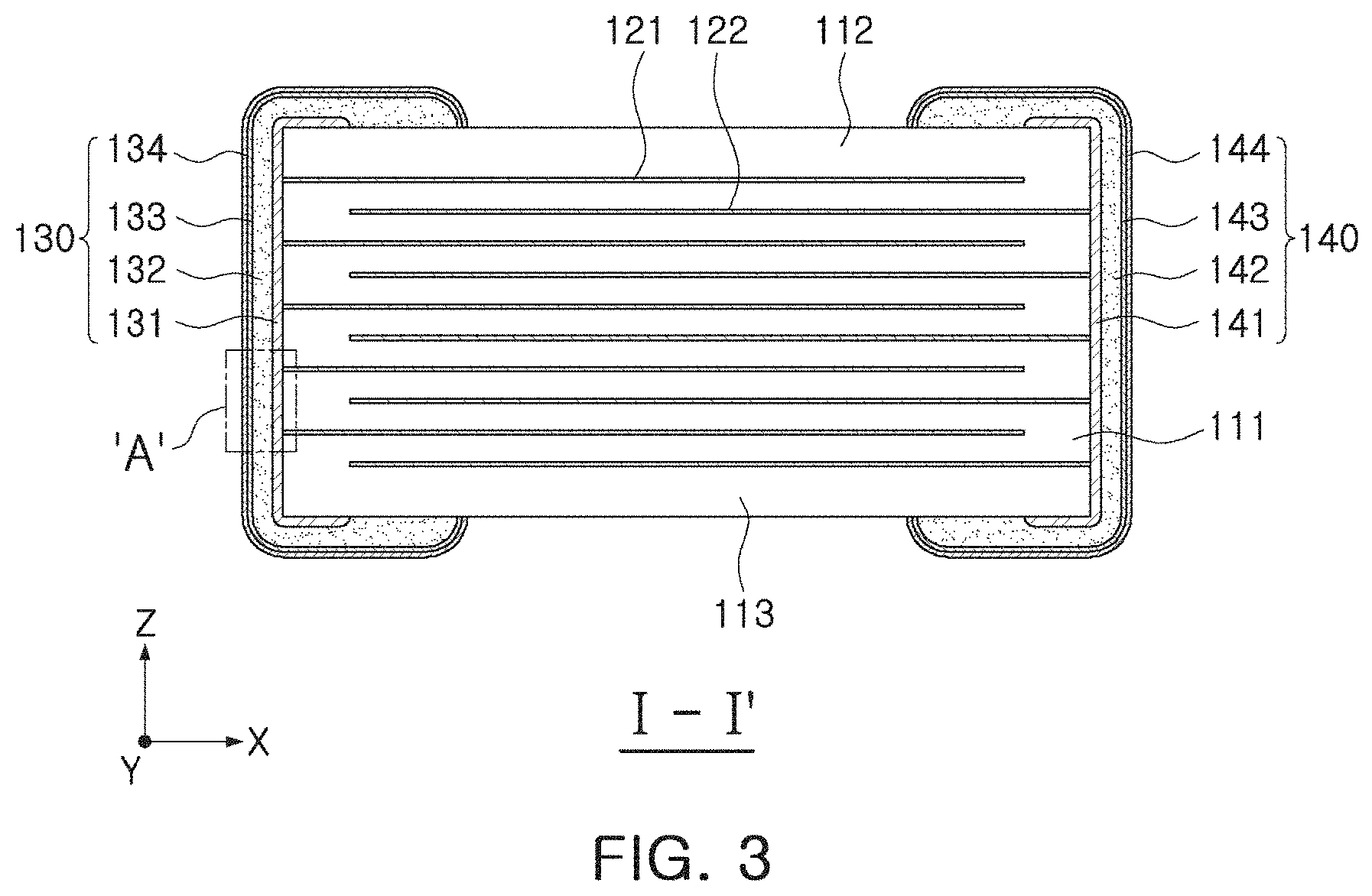 Patent US11784005 Figure 3 – Multilayer capacitor and board having the same mounted thereon