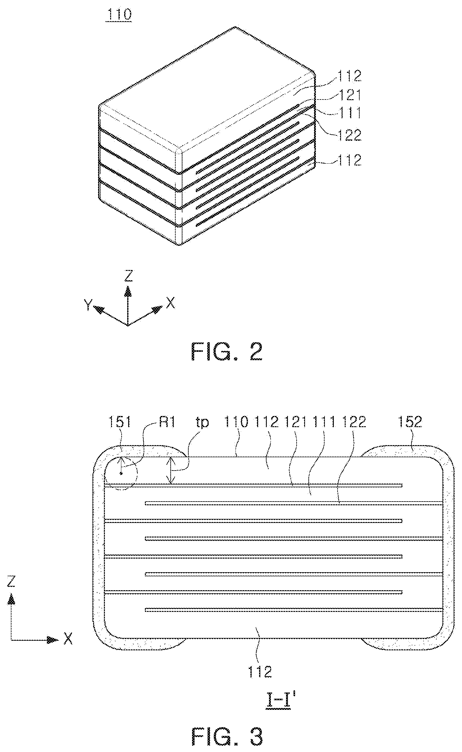 Patent US11784007 Figure 2 – Capacitor component including reinforcing pattern in a margin/cover portion