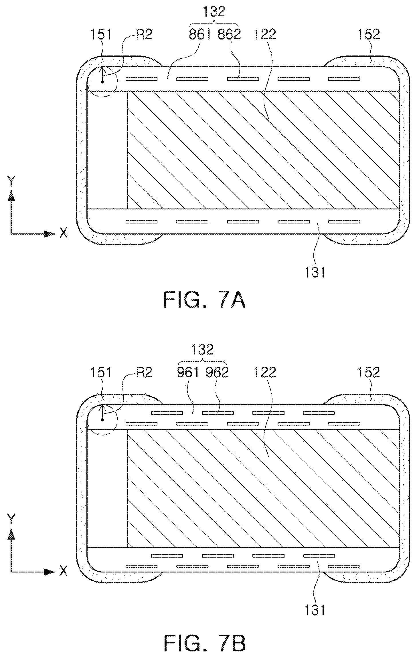 Patent US11784007 Figure 6 – Capacitor component including reinforcing pattern in a margin/cover portion