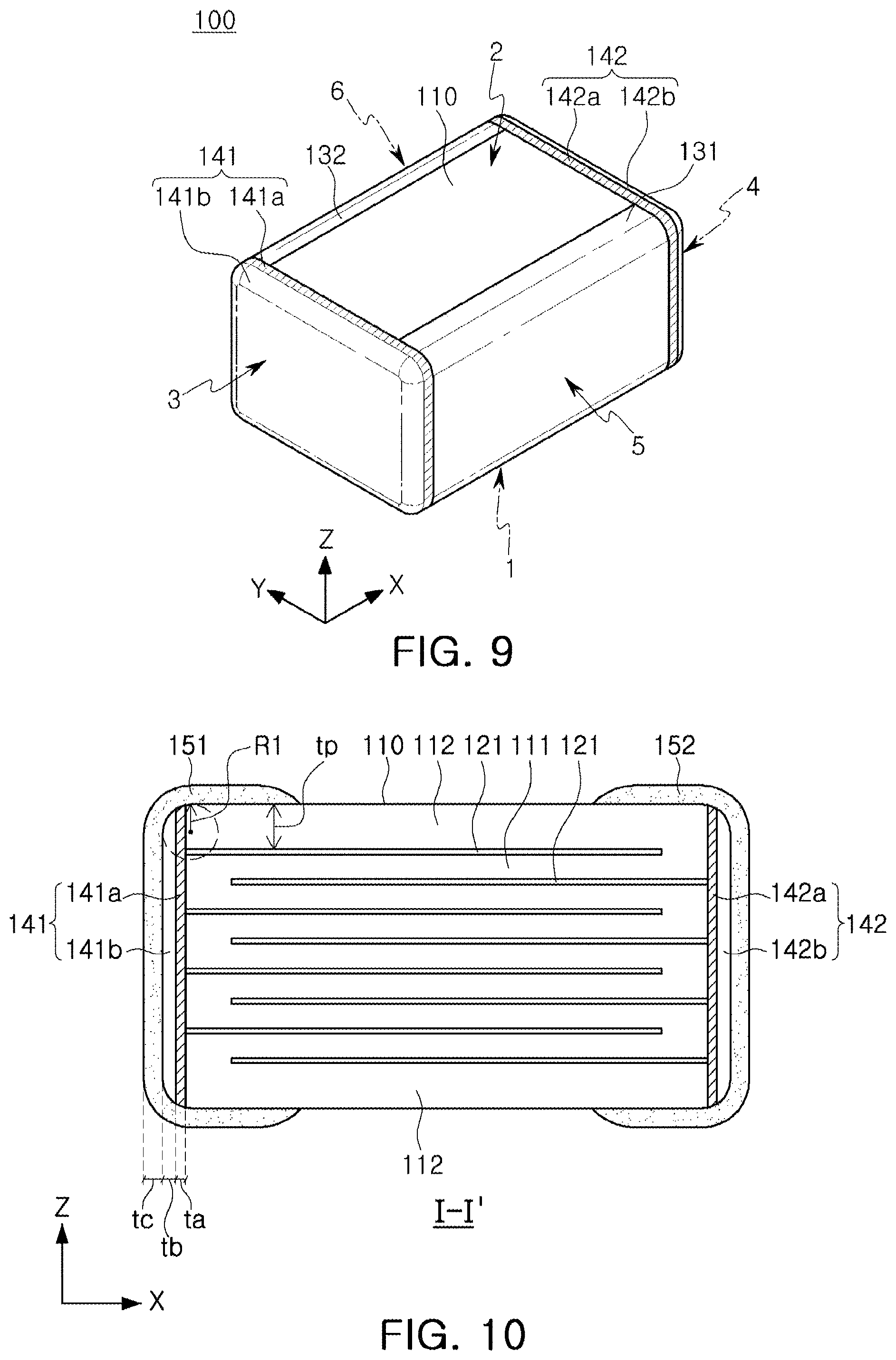 Patent US11784007 Figure 8 – Capacitor component including reinforcing pattern in a margin/cover portion