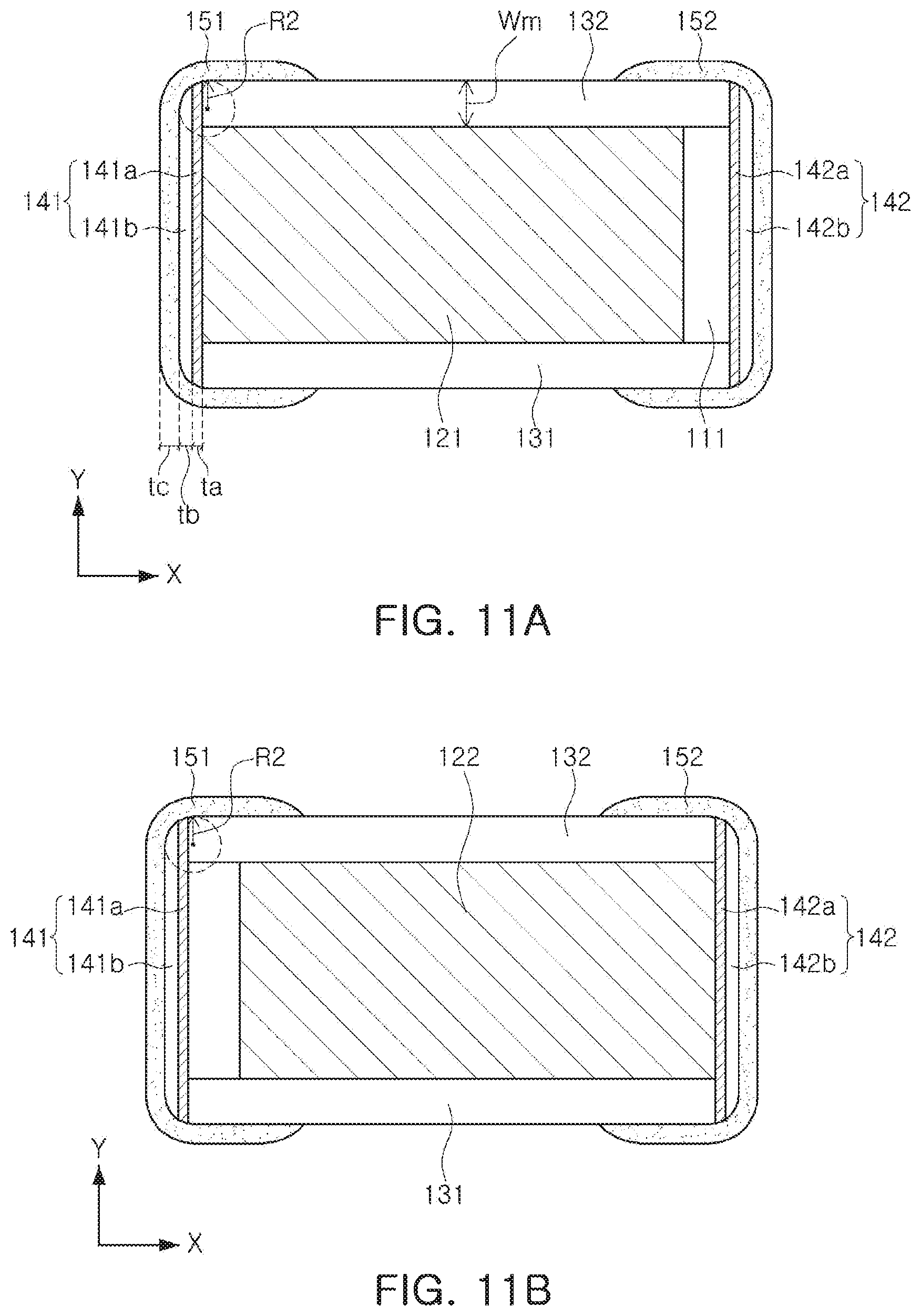 Patent US11784007 Figure 9 – Capacitor component including reinforcing pattern in a margin/cover portion