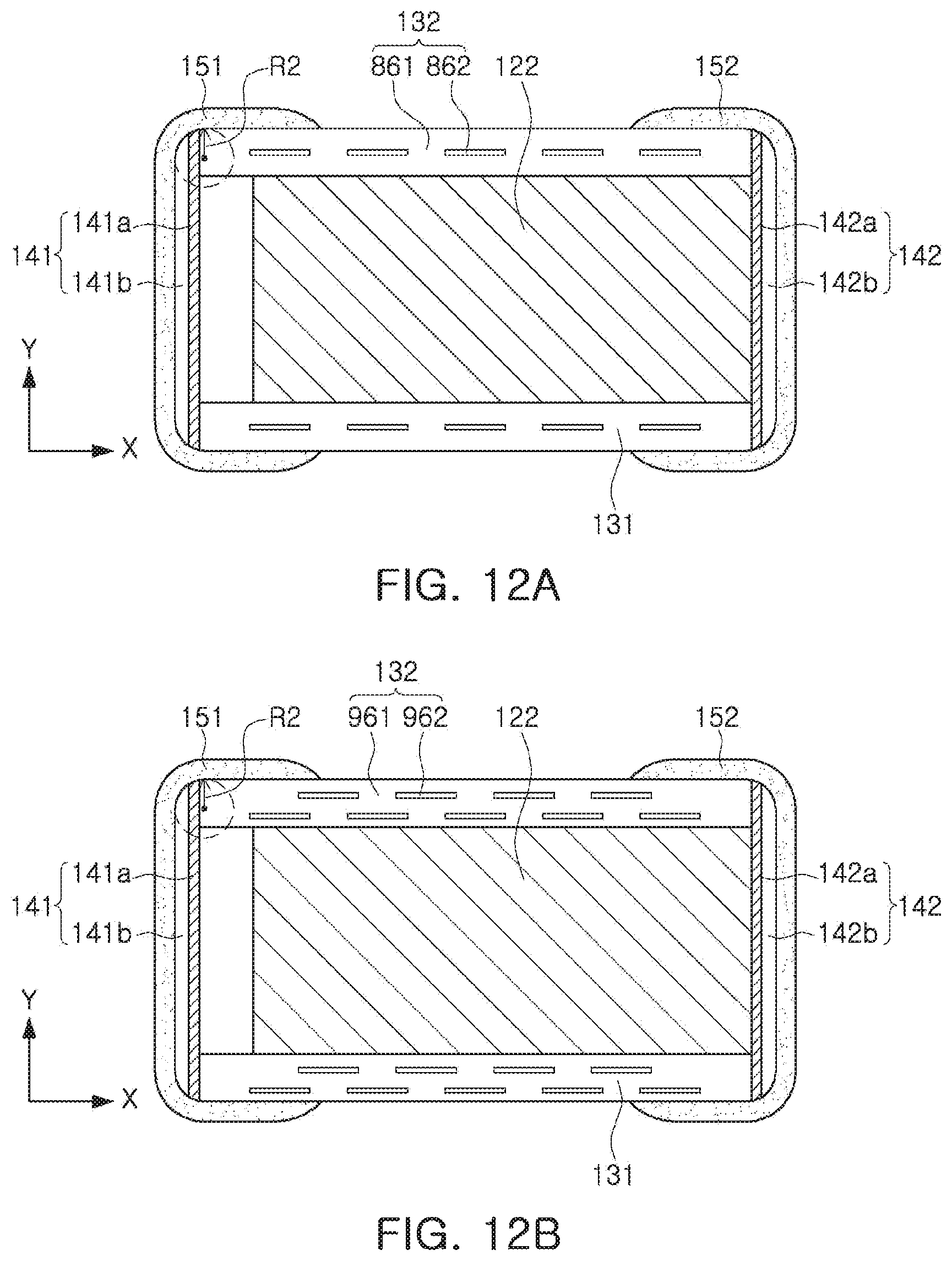 Patent US11784007 Figure 10 – Capacitor component including reinforcing pattern in a margin/cover portion