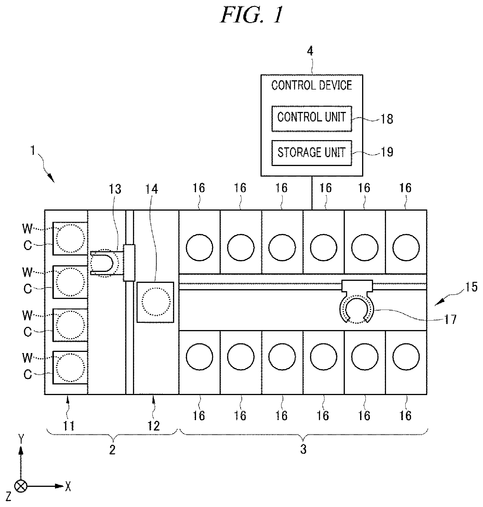 Patent US11784057 Figure 1 – Substrate processing apparatus, linked processing system, and substrate processing method
