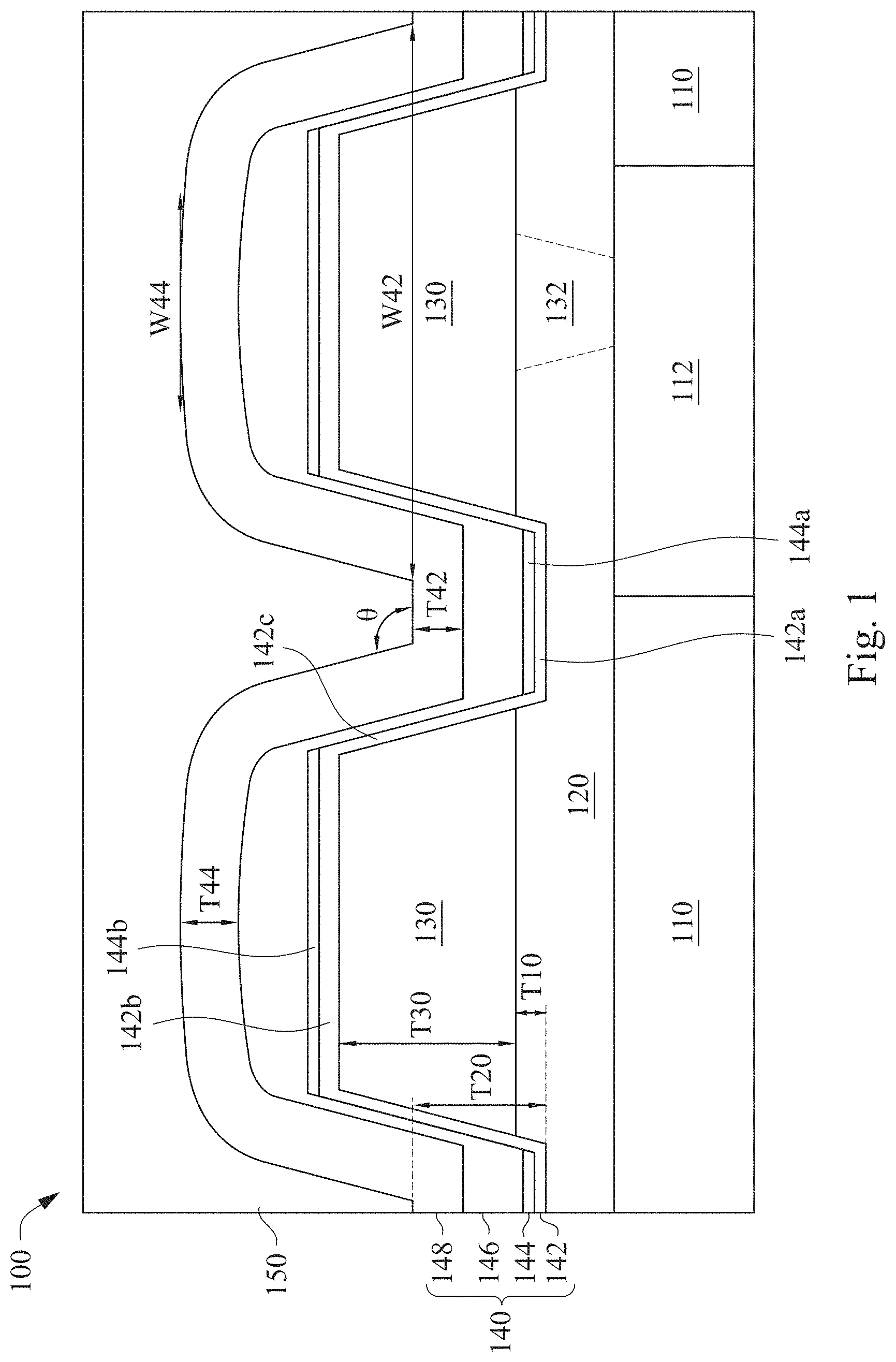 Patent US11784089 Figure 1 – Semiconductor device with contact pad and method of making