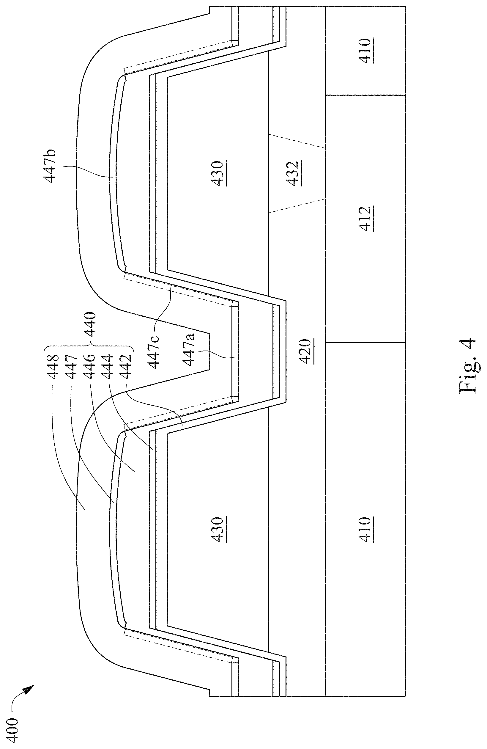 Patent US11784089 Figure 4 – Semiconductor device with contact pad and method of making
