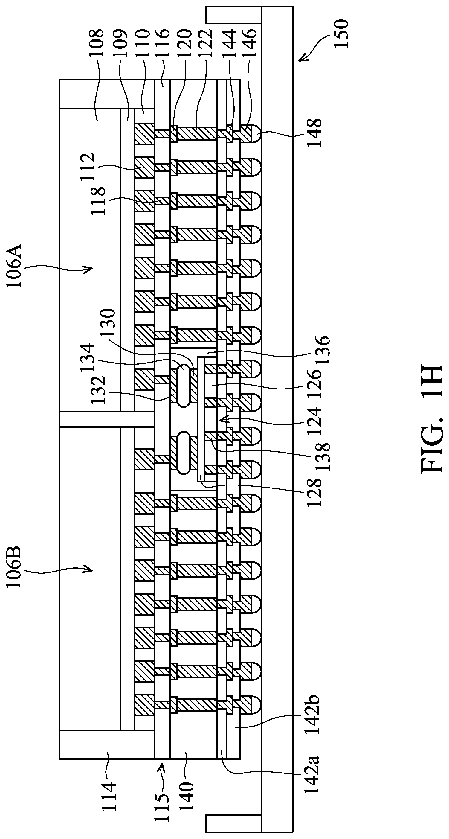 Patent US11784091 Figure 8 – Structure and formation method of chip package with fan-out feature