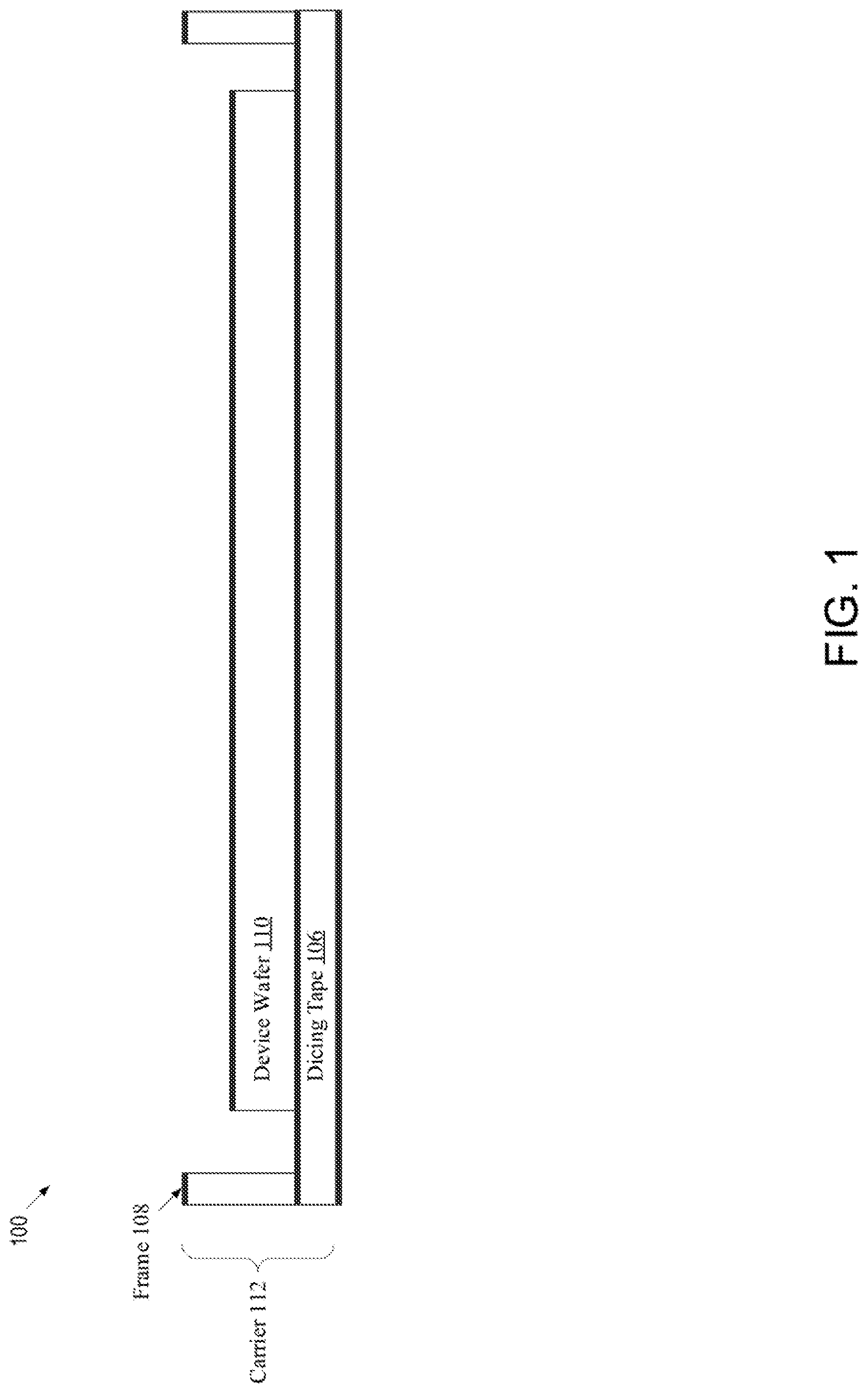 Patent US11784092 Figure 1 – Disposing protective cover film and underfill layer over singulated integrated circuit dice for protection during integrated circuit processing