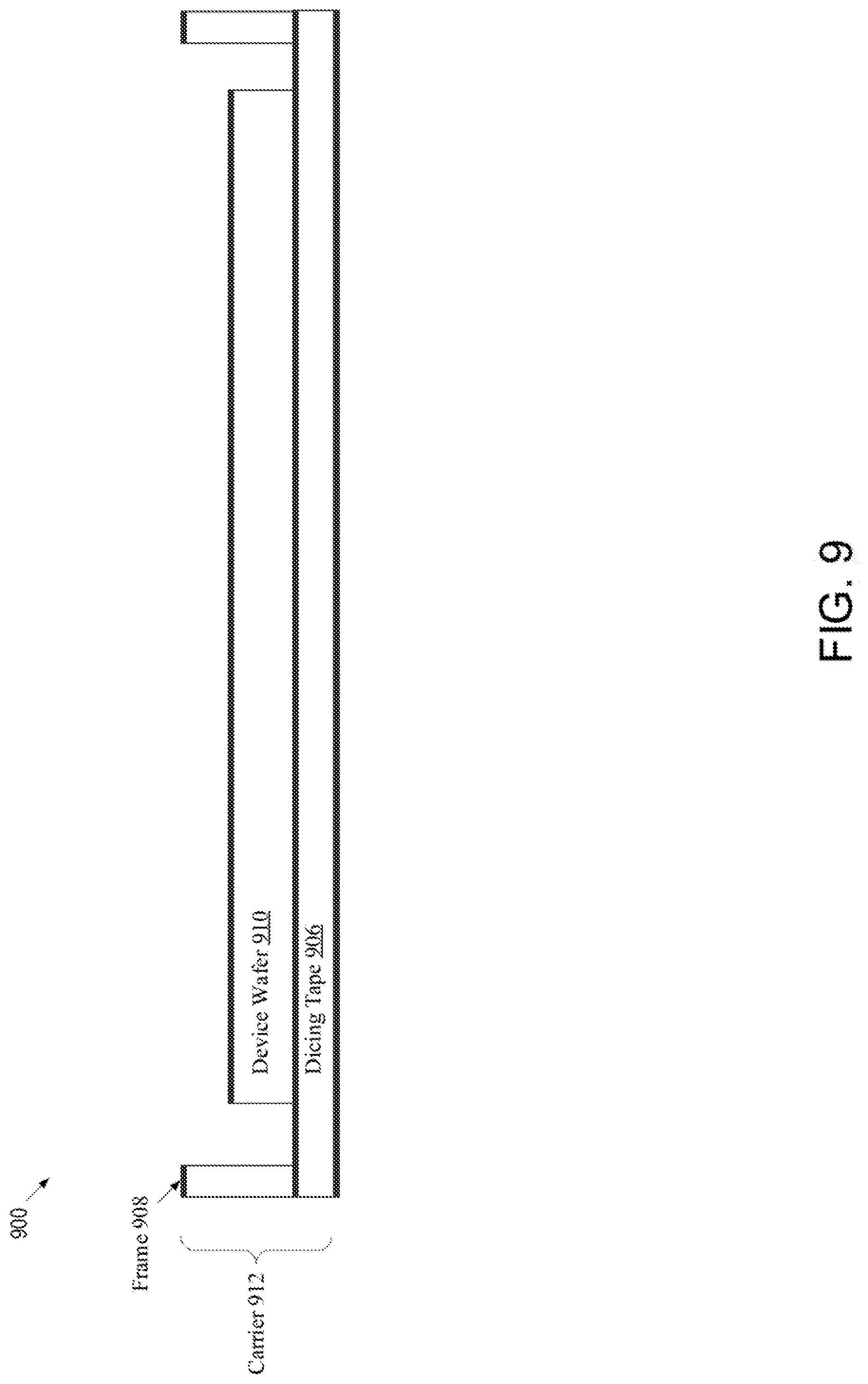 Patent US11784092 Figure 10 – Disposing protective cover film and underfill layer over singulated integrated circuit dice for protection during integrated circuit processing