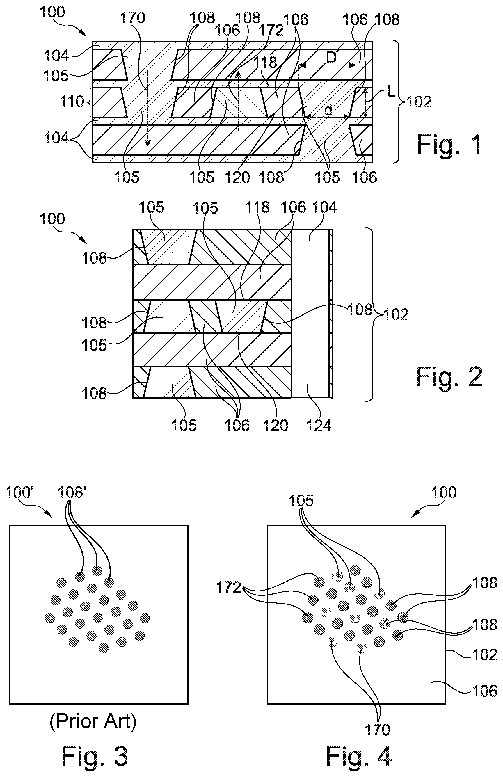 Patent US11784115 — Component carrier having dielectric layer with conductively filled through holes tapering in opposite directions — Figure 1