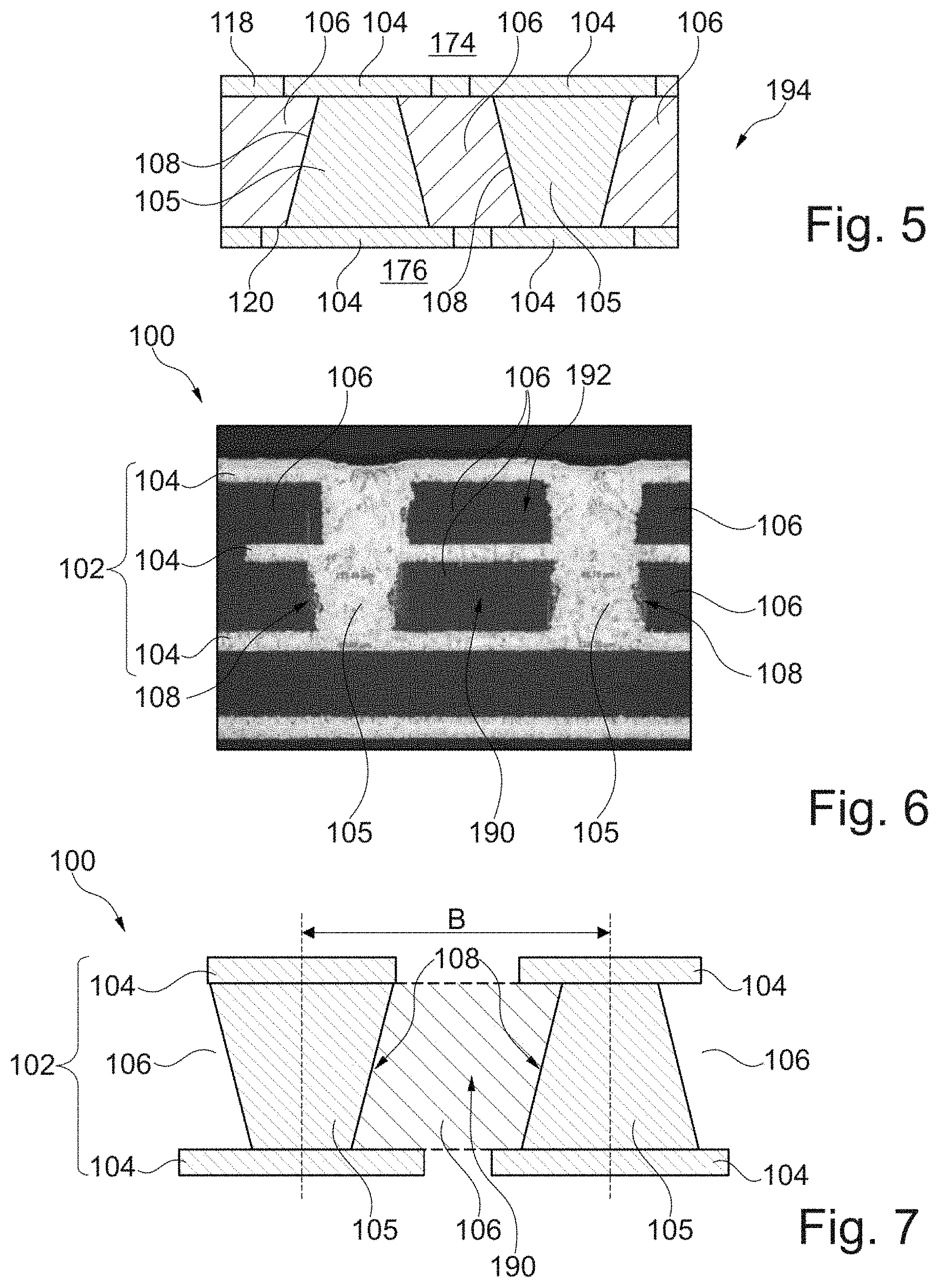 Patent US11784115 Figure 2 – Component carrier having dielectric layer with conductively filled through holes tapering in opposite directions