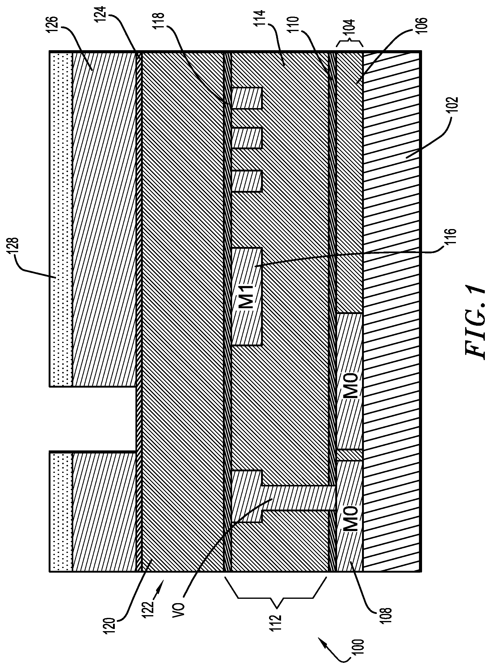 Patent US11784120 Figure 1 – Metal via structure